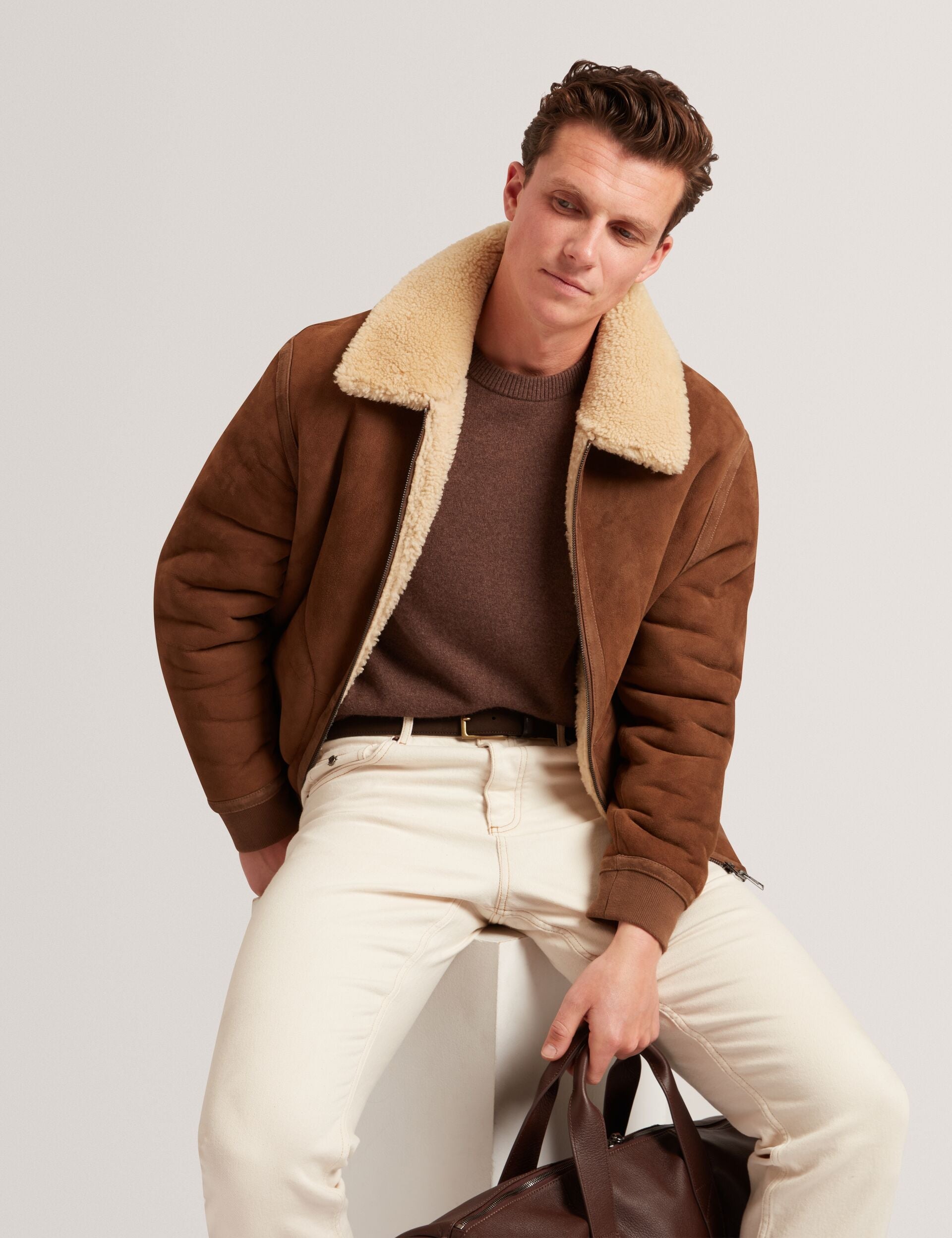 Ted Baker Wald Shearling Leather Aviator Jacket