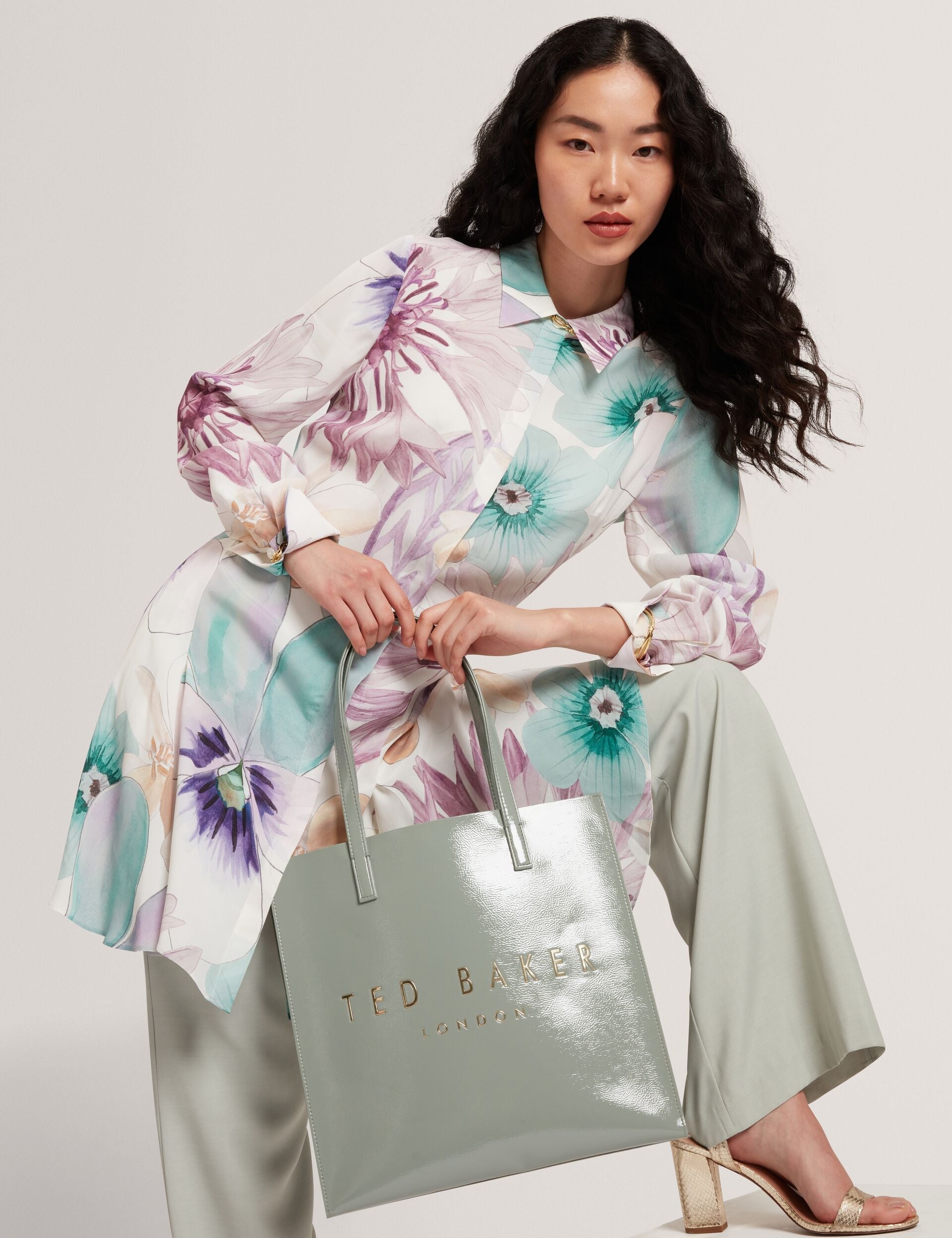 Ted Baker White Pastel Floral Print Mini Shirt Dress Women's
