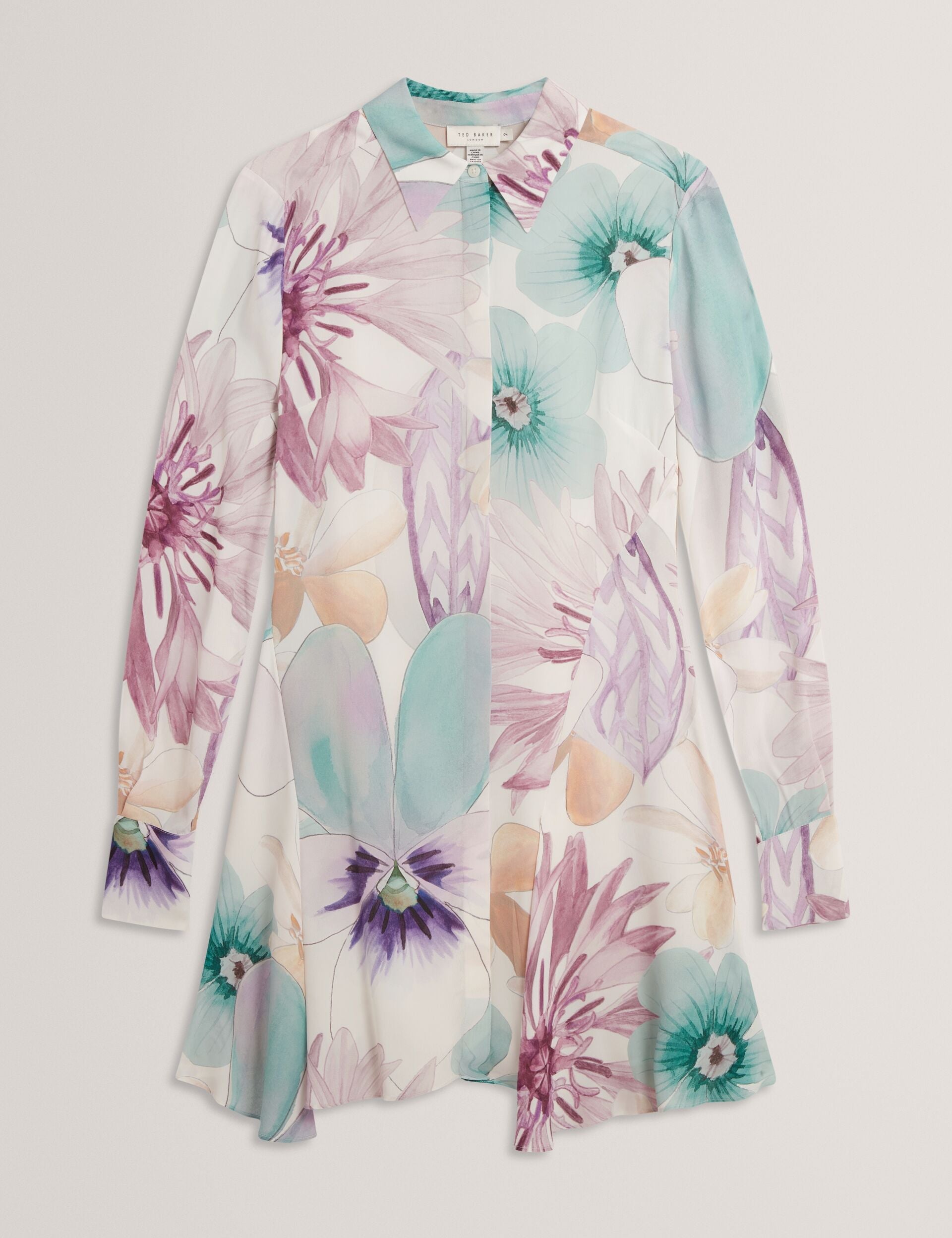 Ted Baker White Pastel Floral Print Mini Shirt Dress Women's