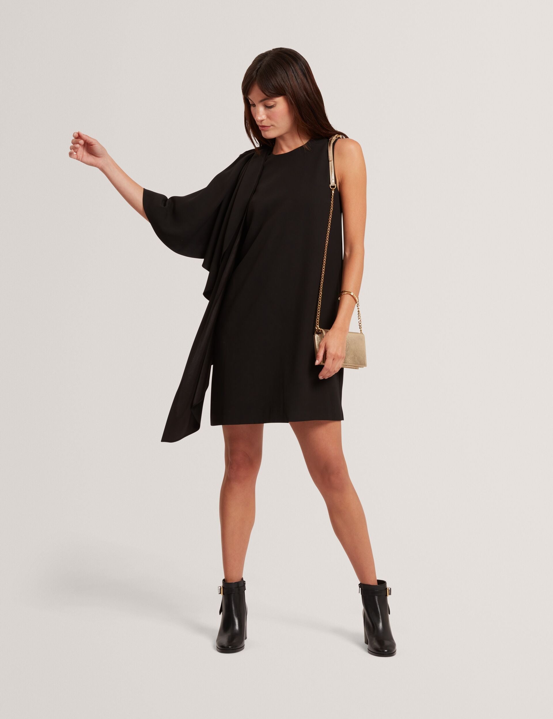 Ted Baker Black Waterfall Drape Sleeve Mini Dress Women's