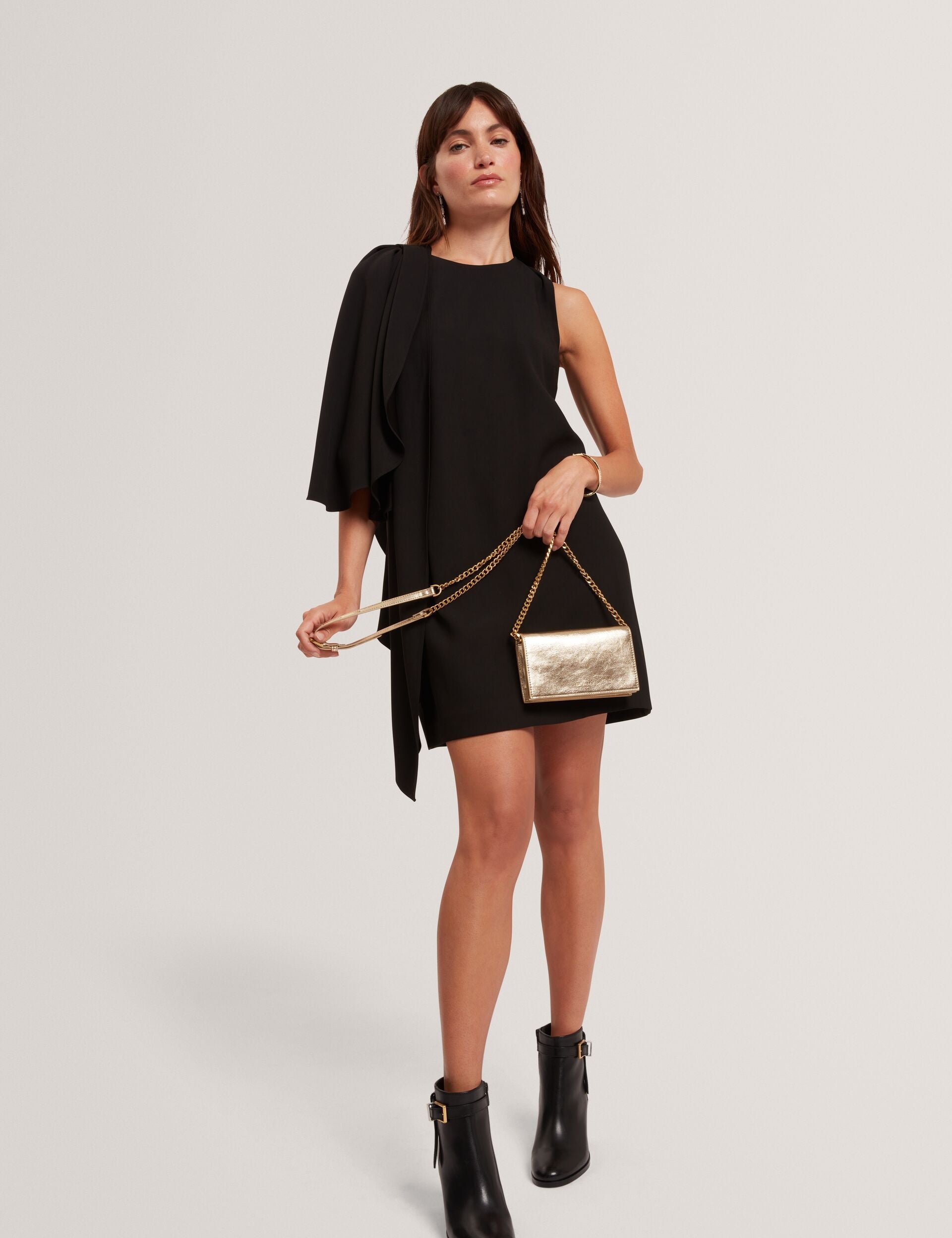 Ted Baker Black Waterfall Drape Sleeve Mini Dress Women's