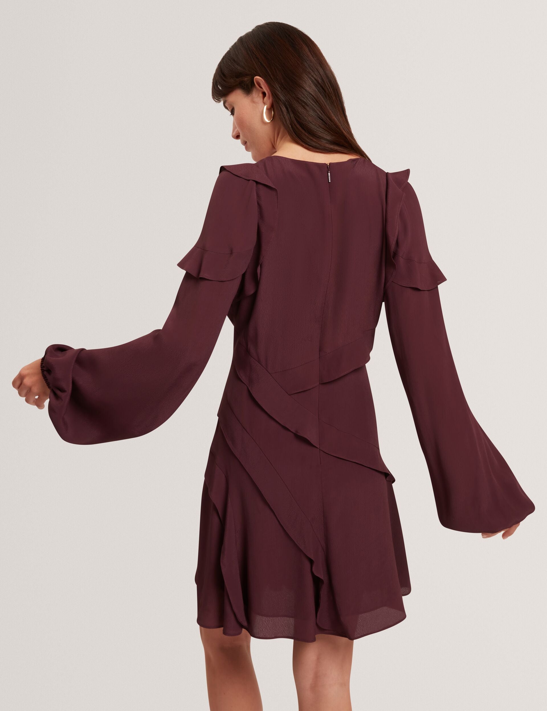 Ted Baker Neira Frill Trim Vneck Long Sleeve Mini Dress Women's