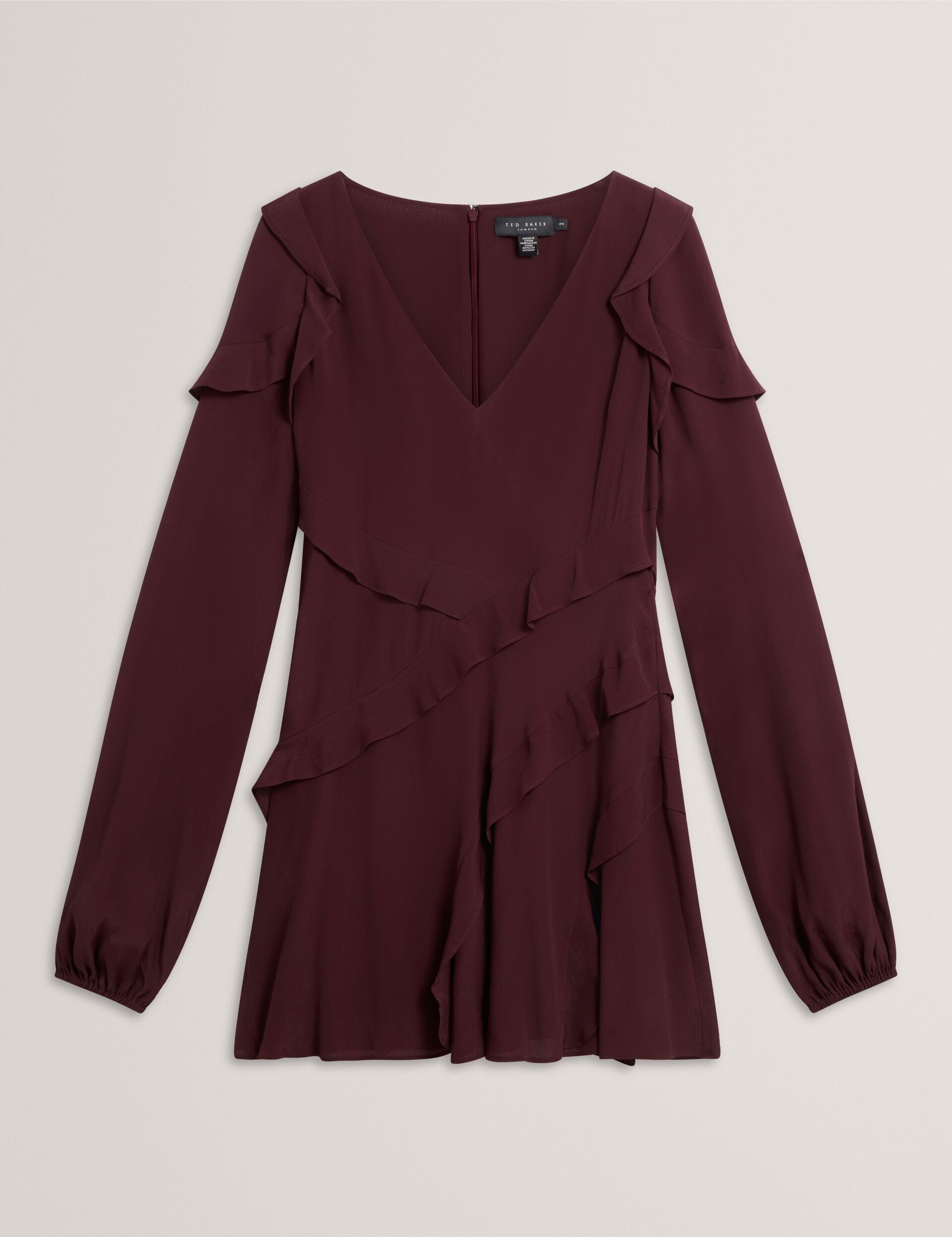 Ted Baker Neira Frill Trim Vneck Long Sleeve Mini Dress Women's