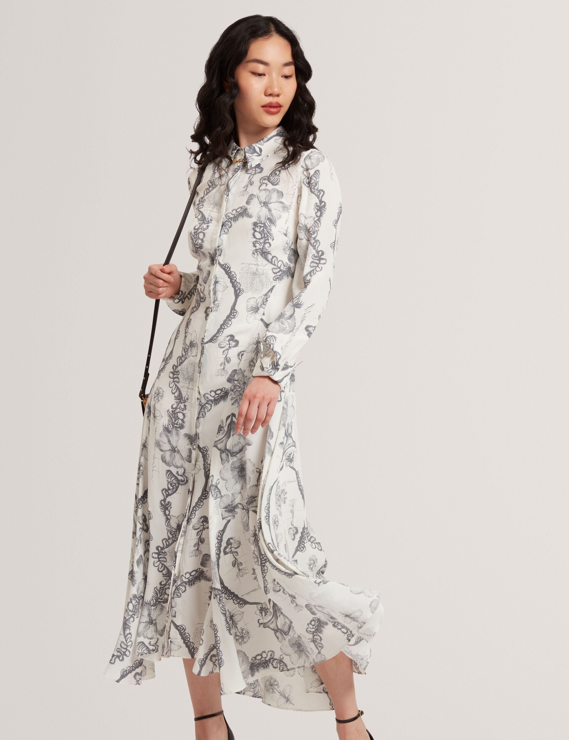 Ted Baker White Nottingham Lace Print Midi Shirt Dress Women's