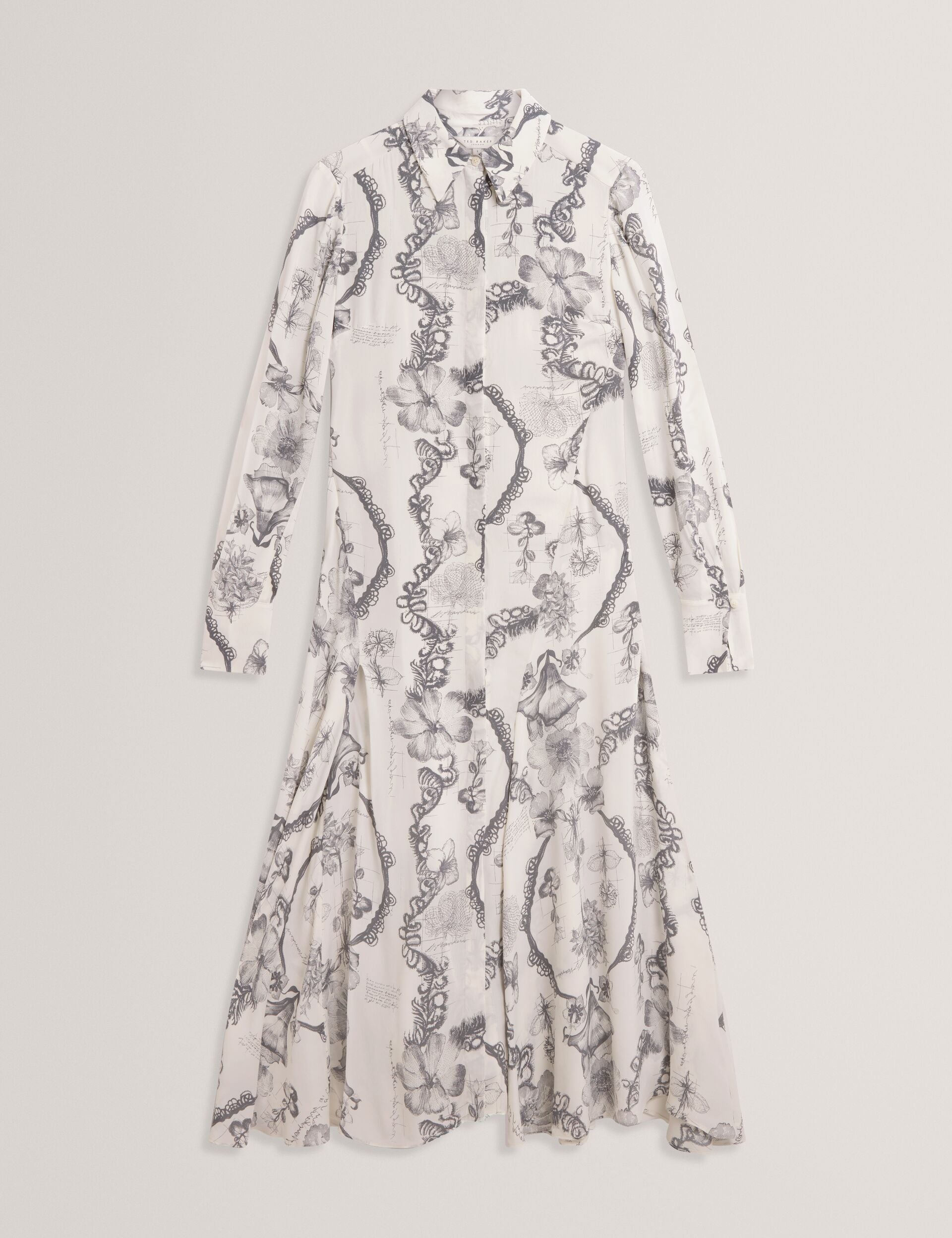 Ted Baker White Nottingham Lace Print Midi Shirt Dress Women's