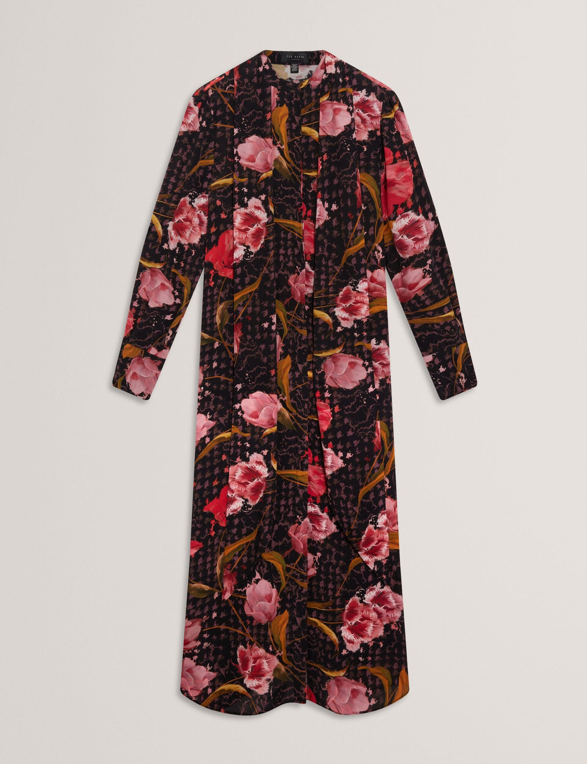 Ted Baker Elann Floral Check Tie Neck Midi Shirt Dress Women's