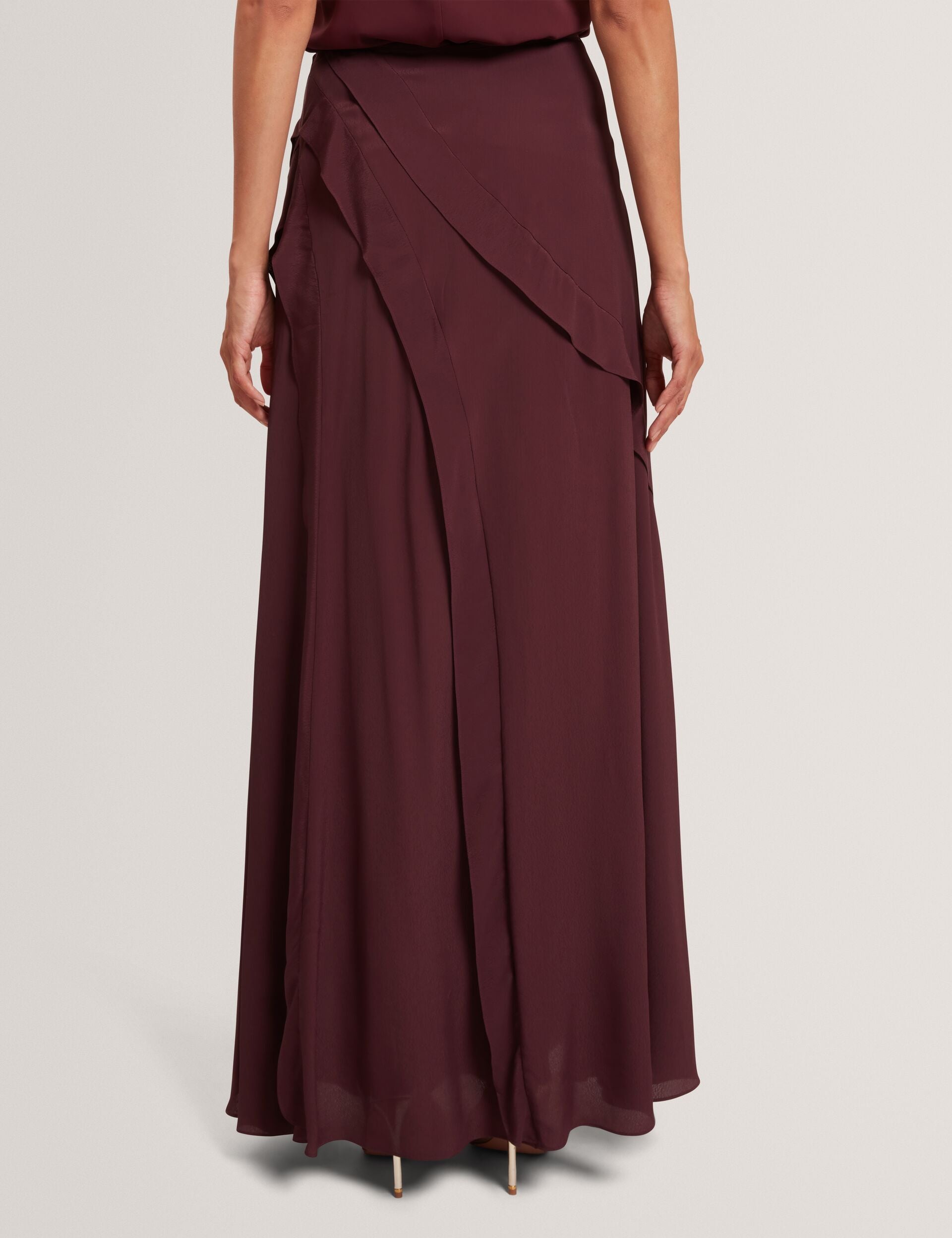 Ted Baker Oxblood Frill Trim Split Front Crepe Maxi Skirt Women's
