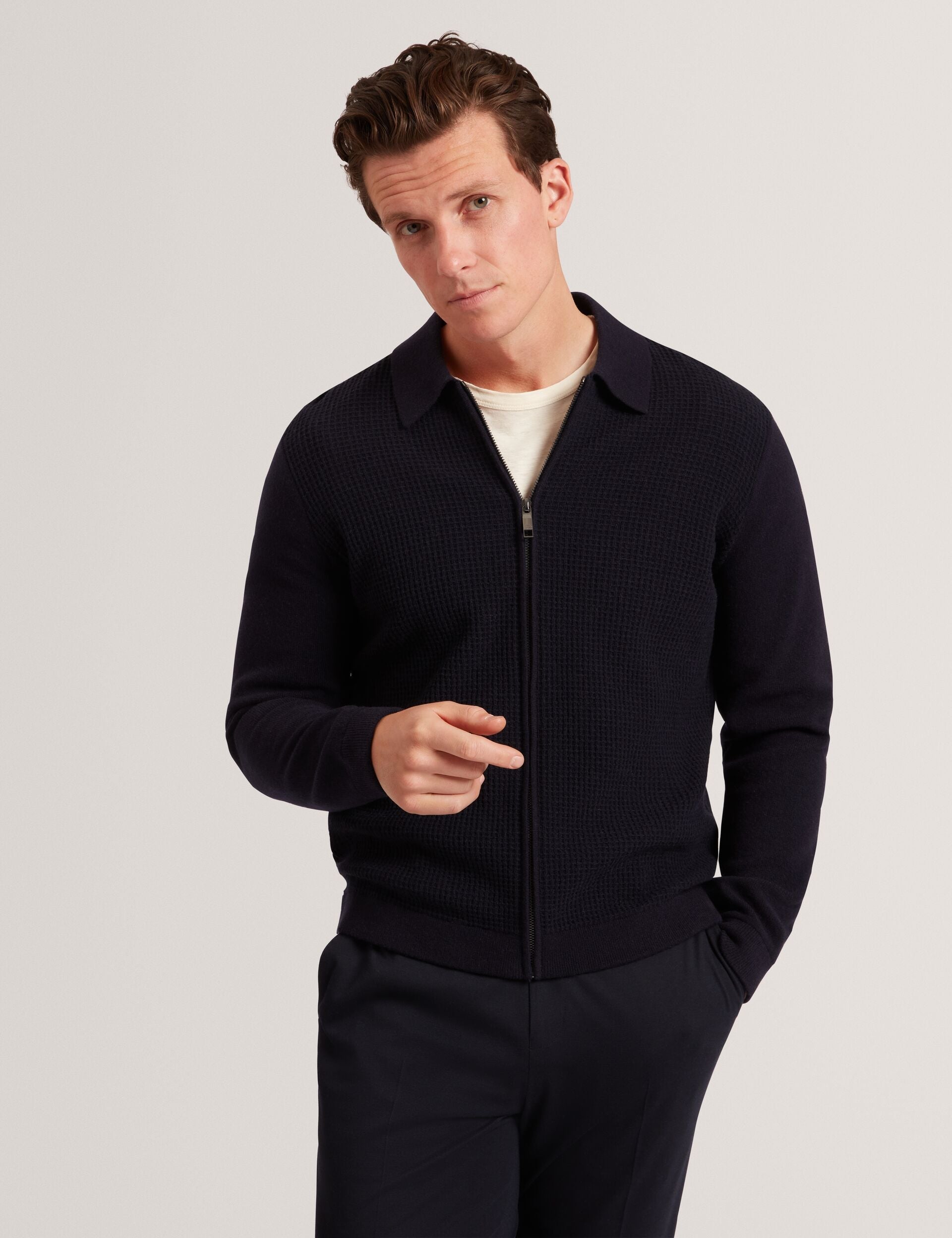 Ted Baker Fenrys Waffle Knit Zipthrough Jumper