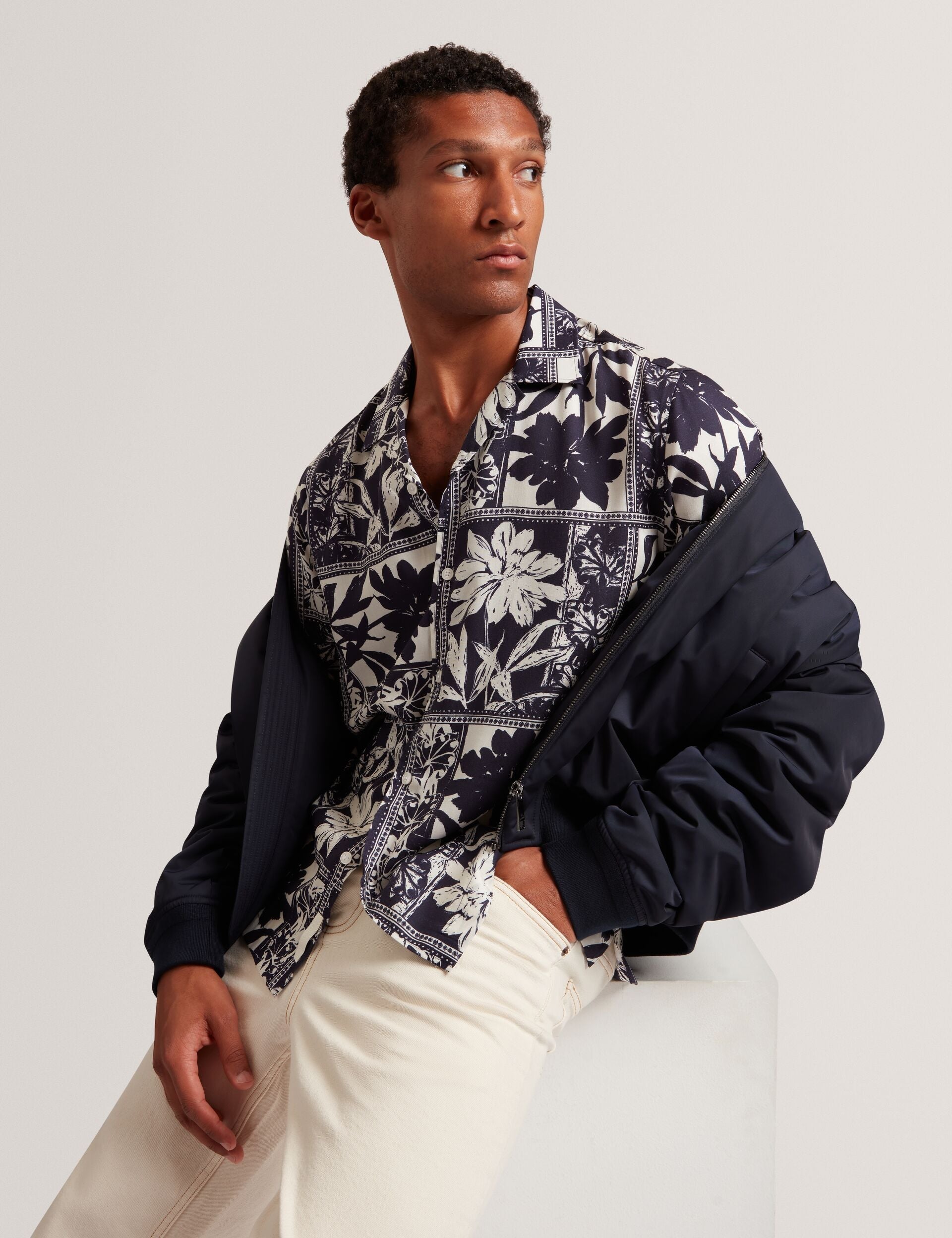Ted Baker Radomie Botanical Print Cuban Collar Shirt