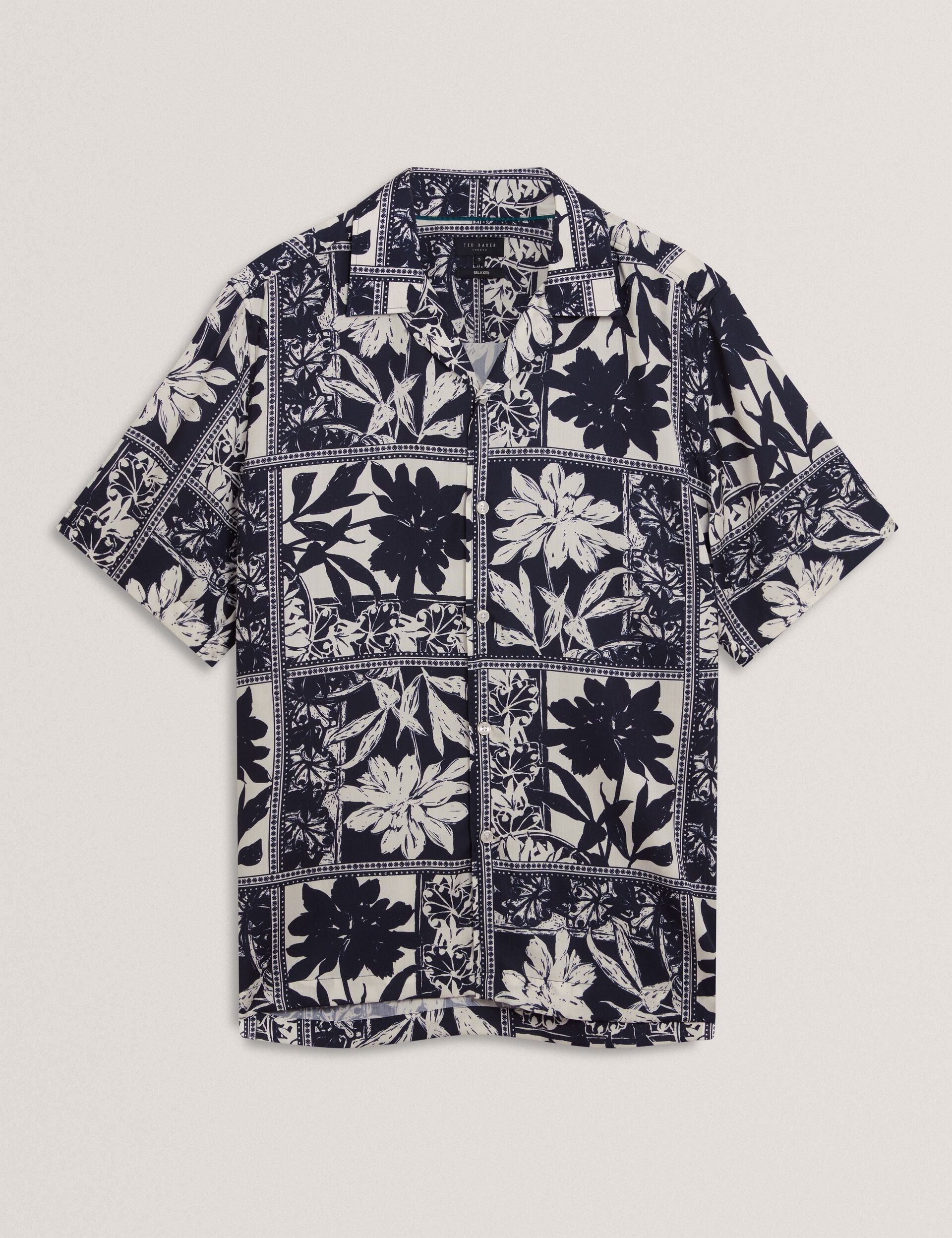 Ted Baker Radomie Botanical Print Cuban Collar Shirt