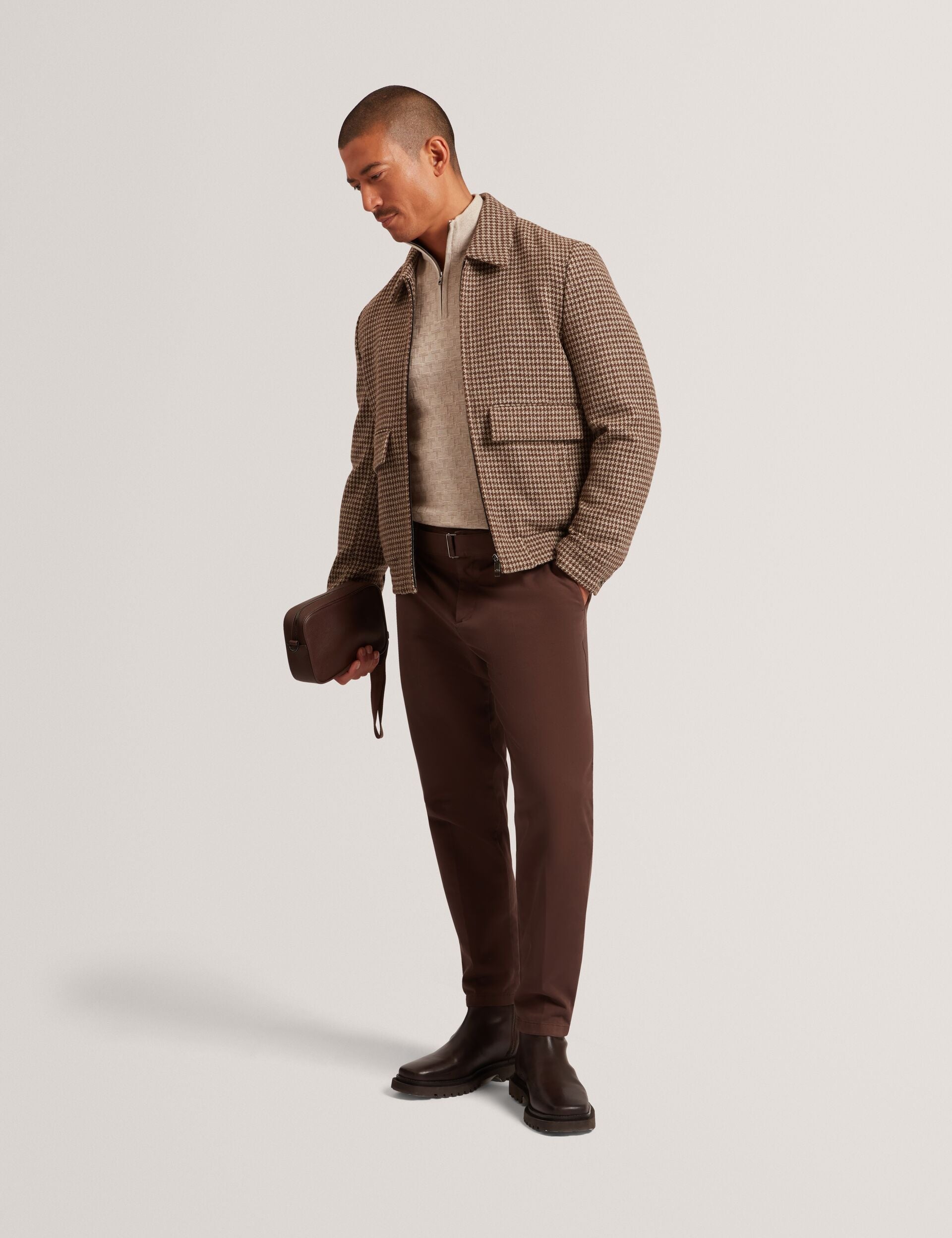 Ted Baker Baglan Dogtooth Check Wool Harrington Jacket