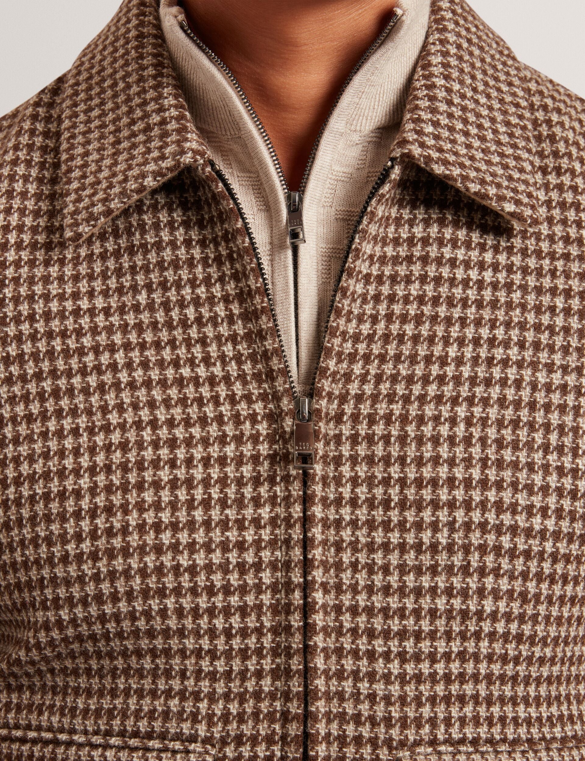 Ted Baker Baglan Dogtooth Check Wool Harrington Jacket