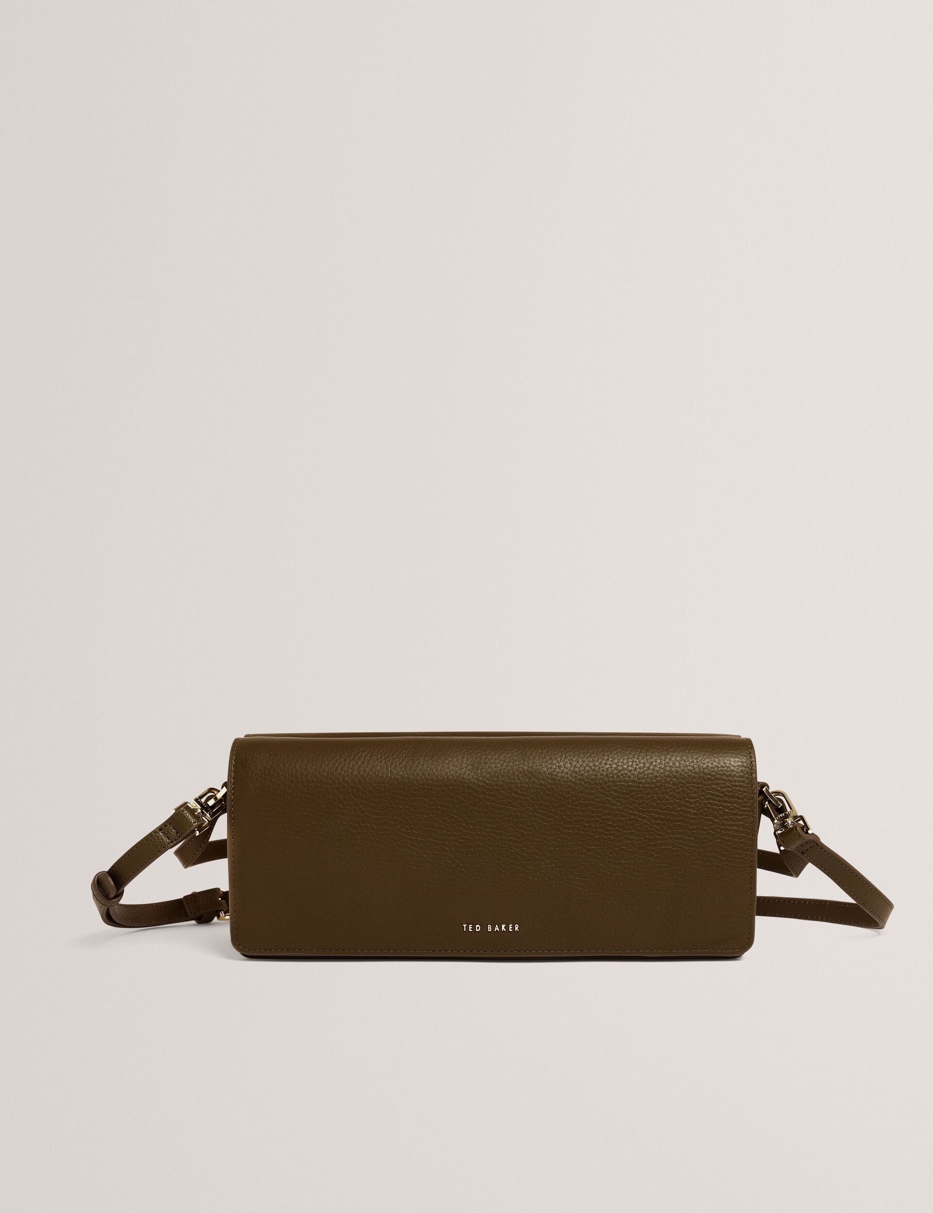 Ted Baker Twyyla Leather Foldover Baguette Shoulder Bag In Khaki Women's