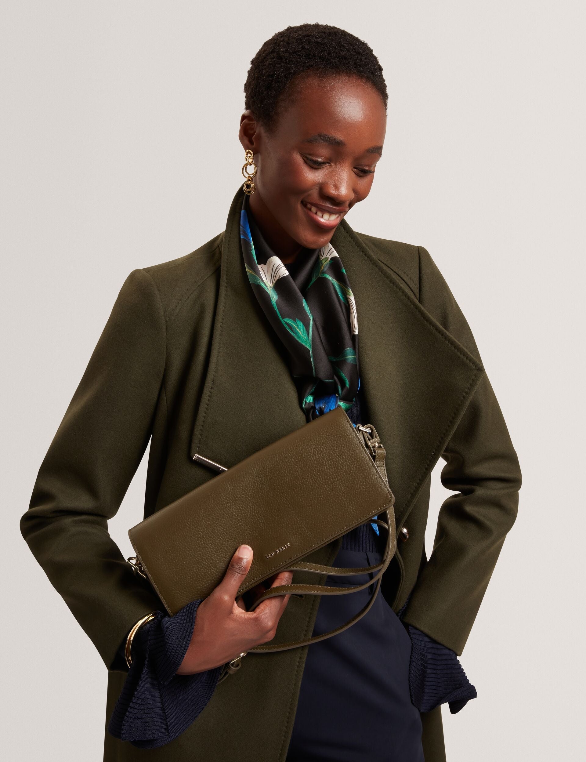 Ted Baker Twyyla Leather Foldover Baguette Shoulder Bag In Khaki Women's