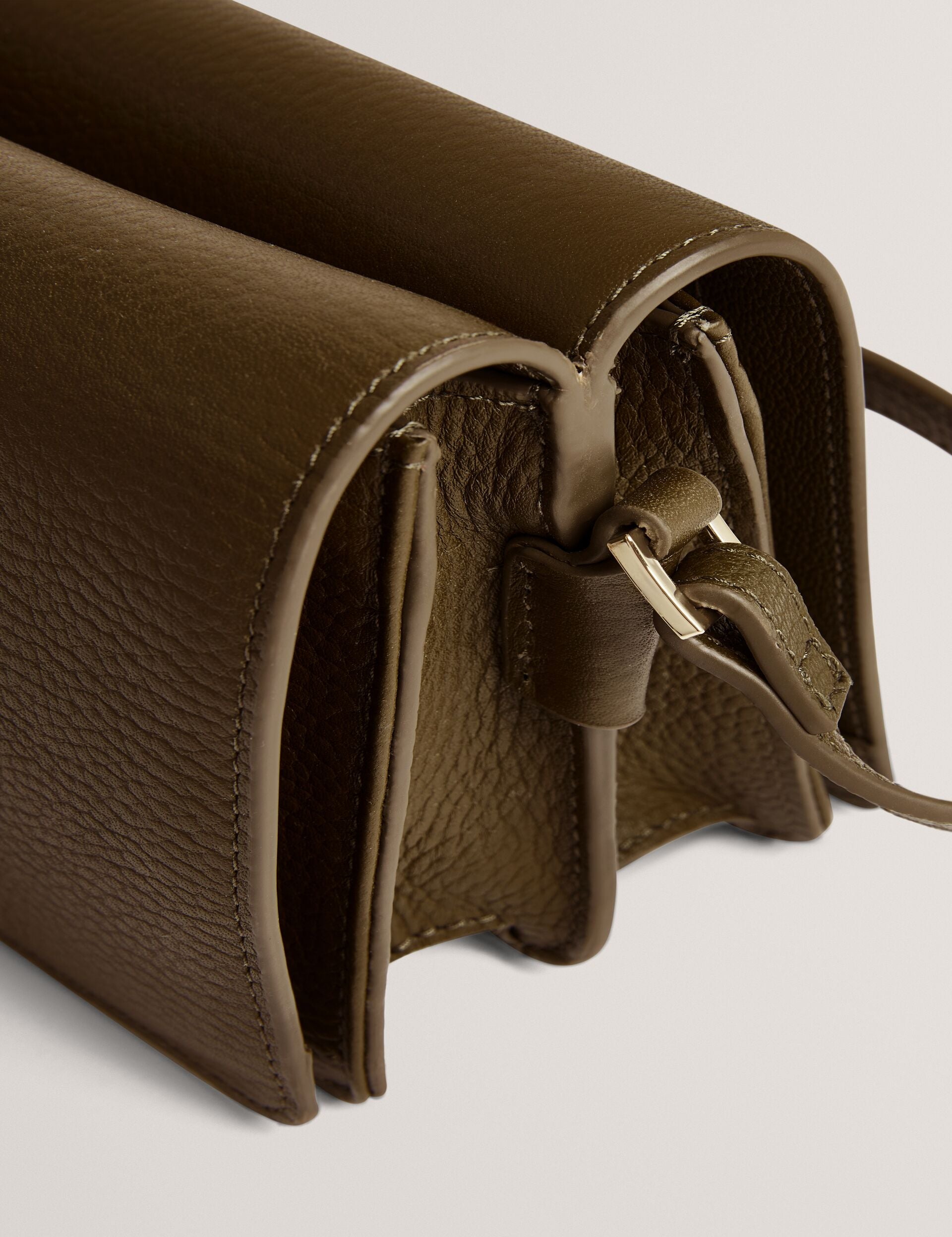 Ted Baker Twyyla Leather Foldover Baguette Shoulder Bag In Khaki Women's