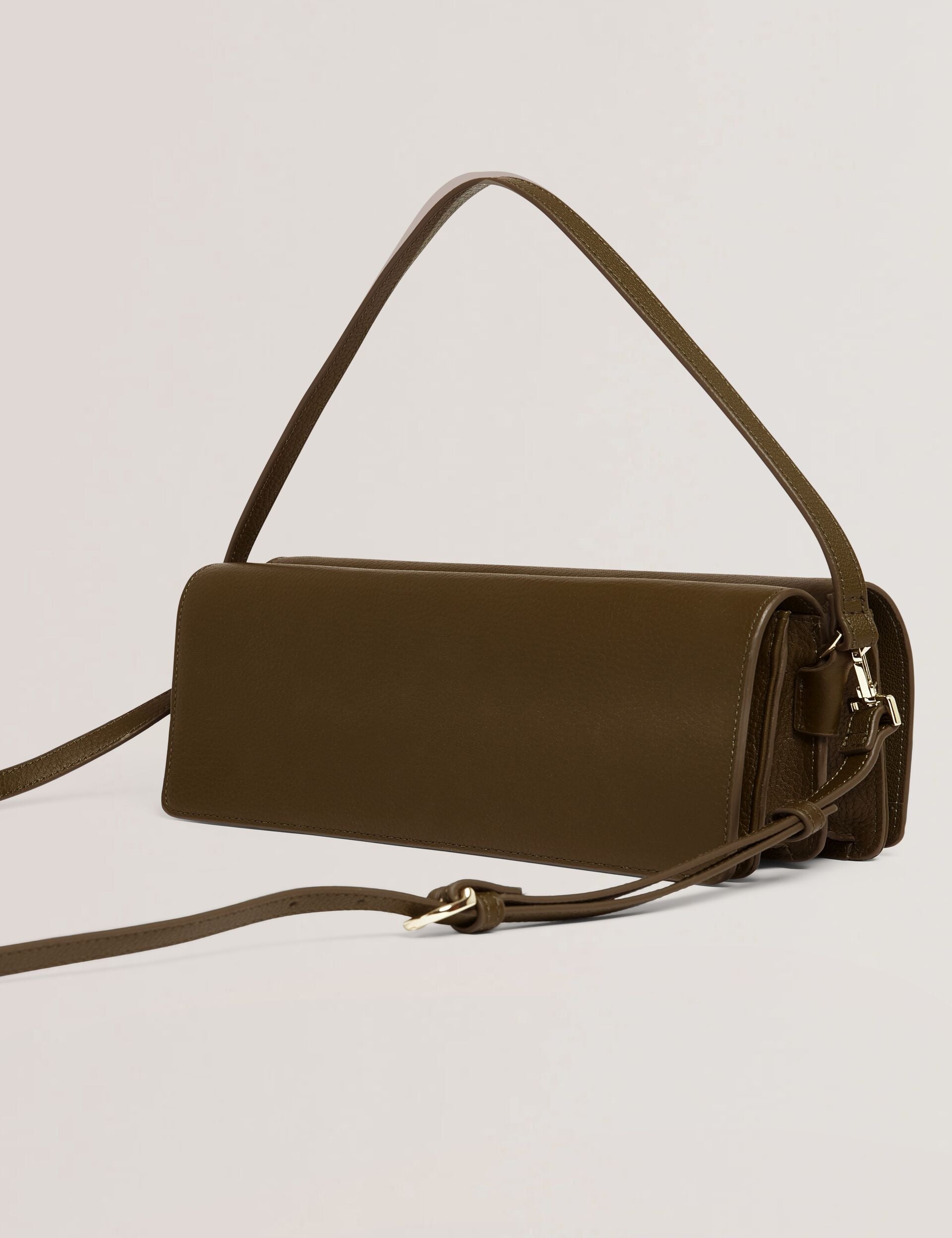 Ted Baker Twyyla Leather Foldover Baguette Shoulder Bag In Khaki Women's