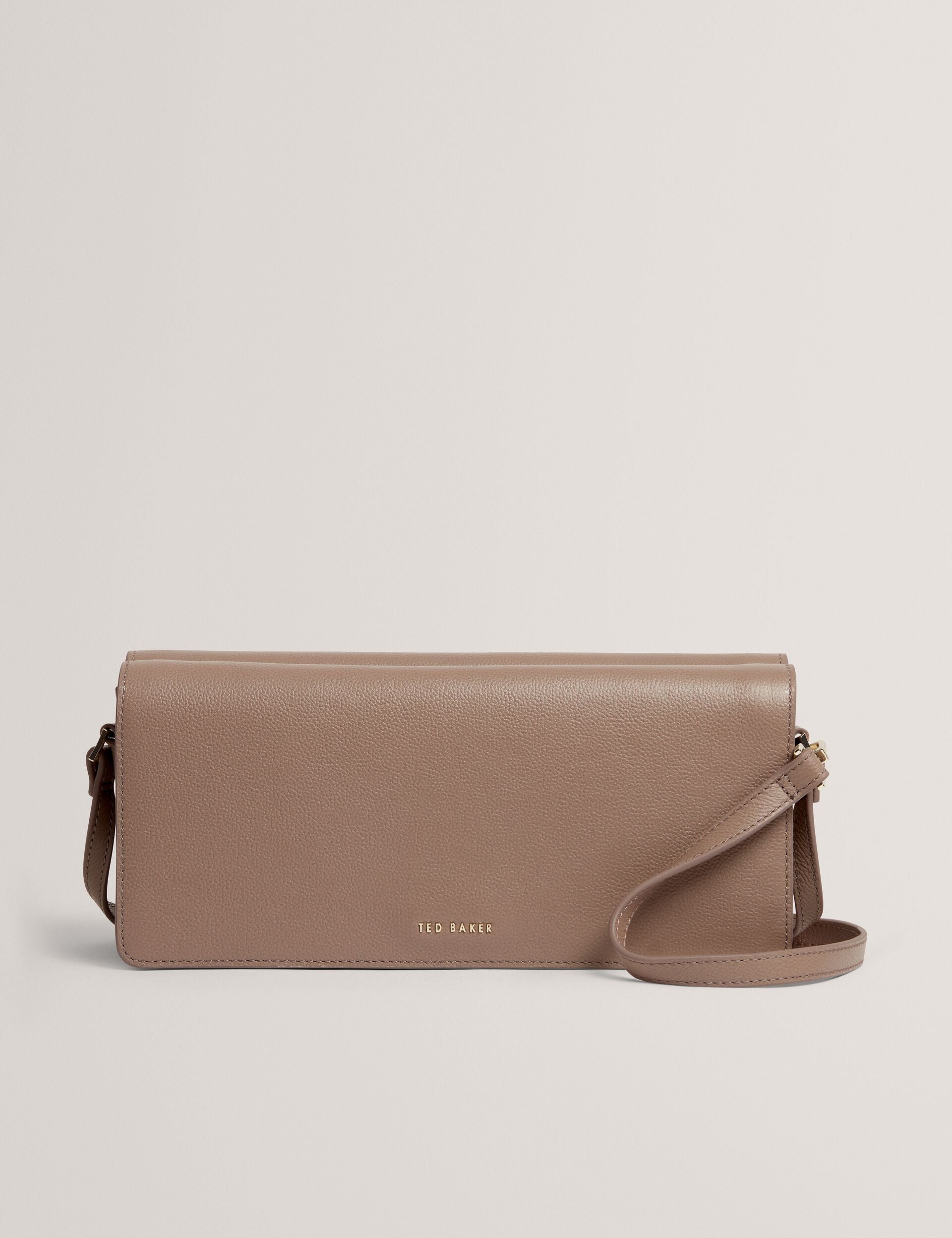 Ted Baker Twyyla Leather Foldover Baguette Shoulder Bag In Taupe Women's