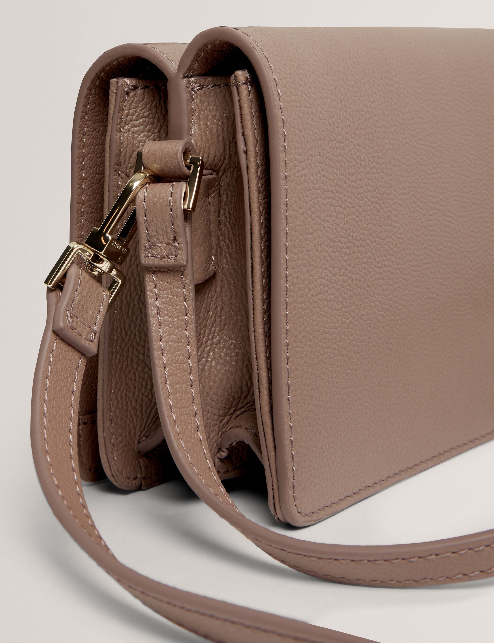 Ted Baker Twyyla Leather Foldover Baguette Shoulder Bag In Taupe Women's