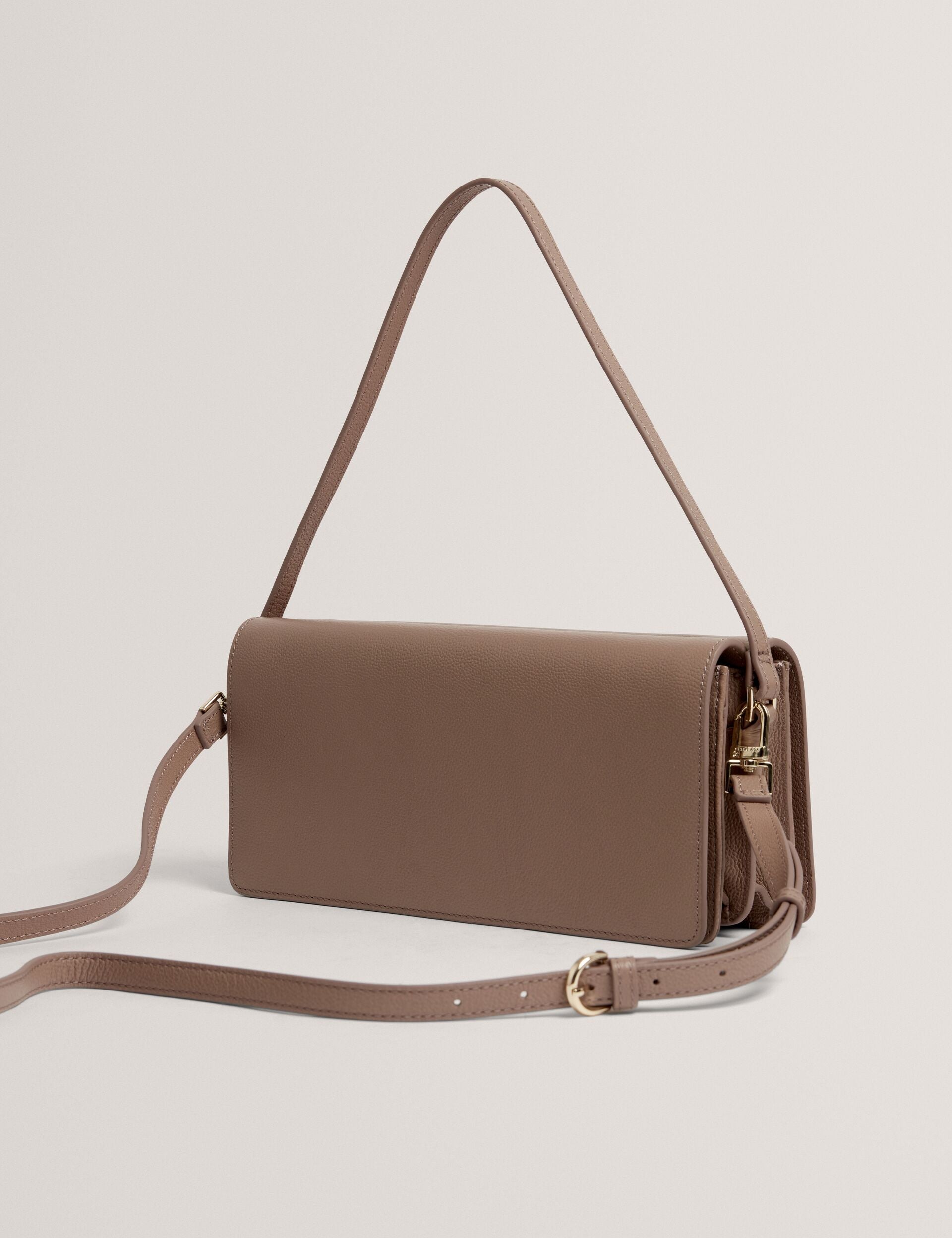 Ted Baker Twyyla Leather Foldover Baguette Shoulder Bag In Taupe Women's