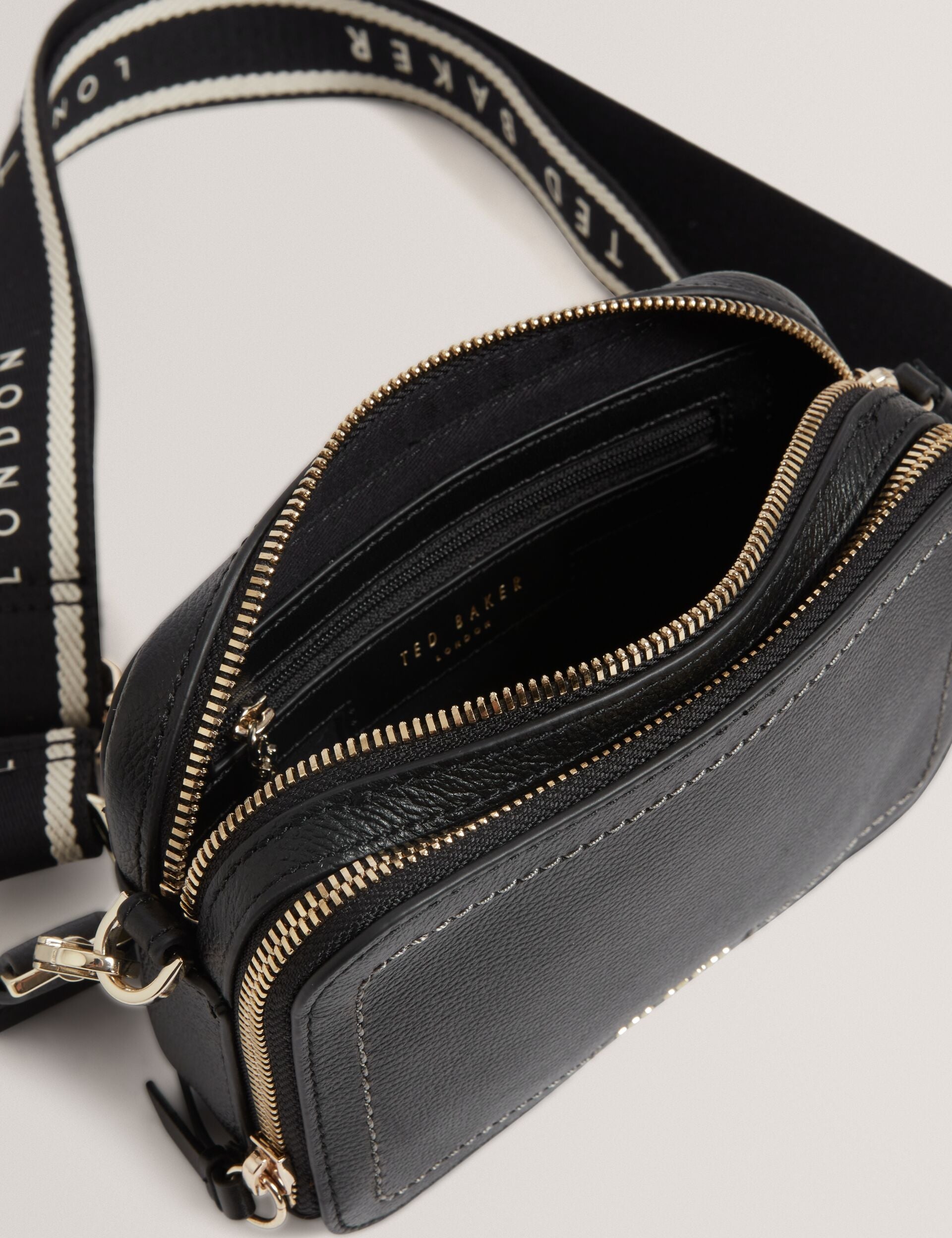 Ted Baker Linzie Small Leather Webbing Crossbody Camera Bag In Black Women's