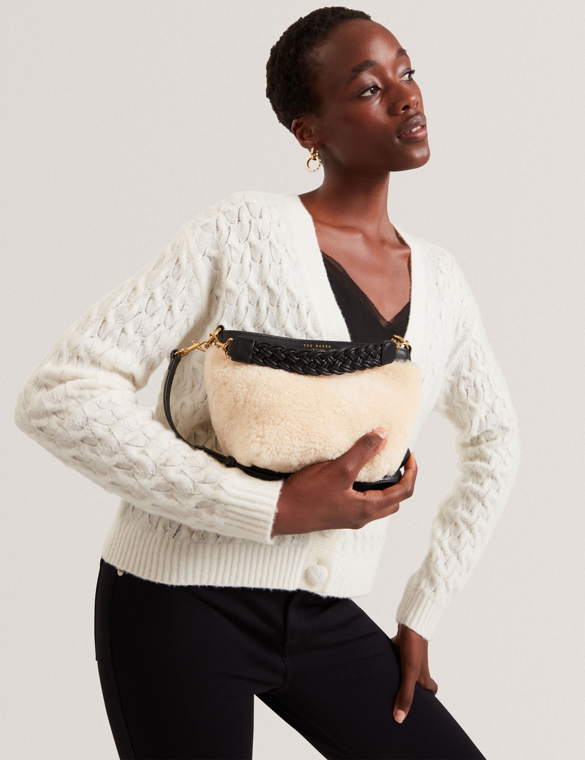 Ted Baker Sherbaa Shearling Plaited Handle Small Bucket Bag Women's