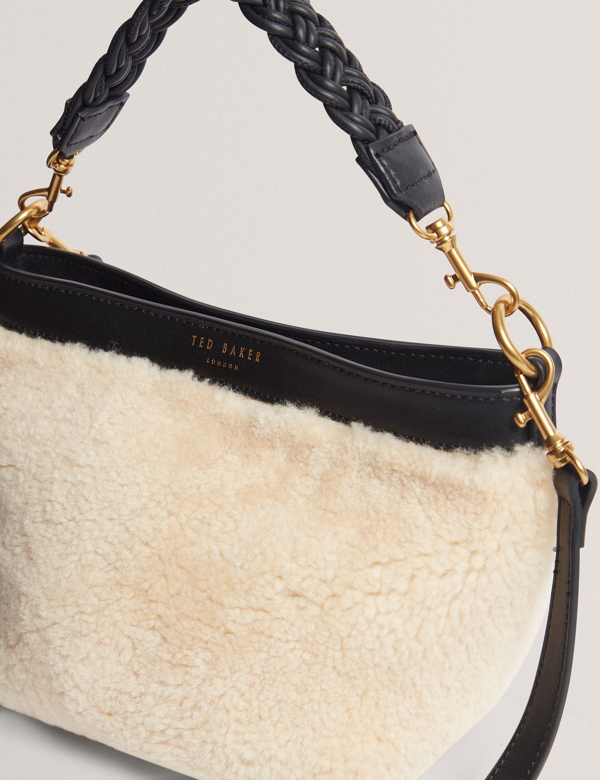 Ted Baker Sherbaa Shearling Plaited Handle Small Bucket Bag Women's