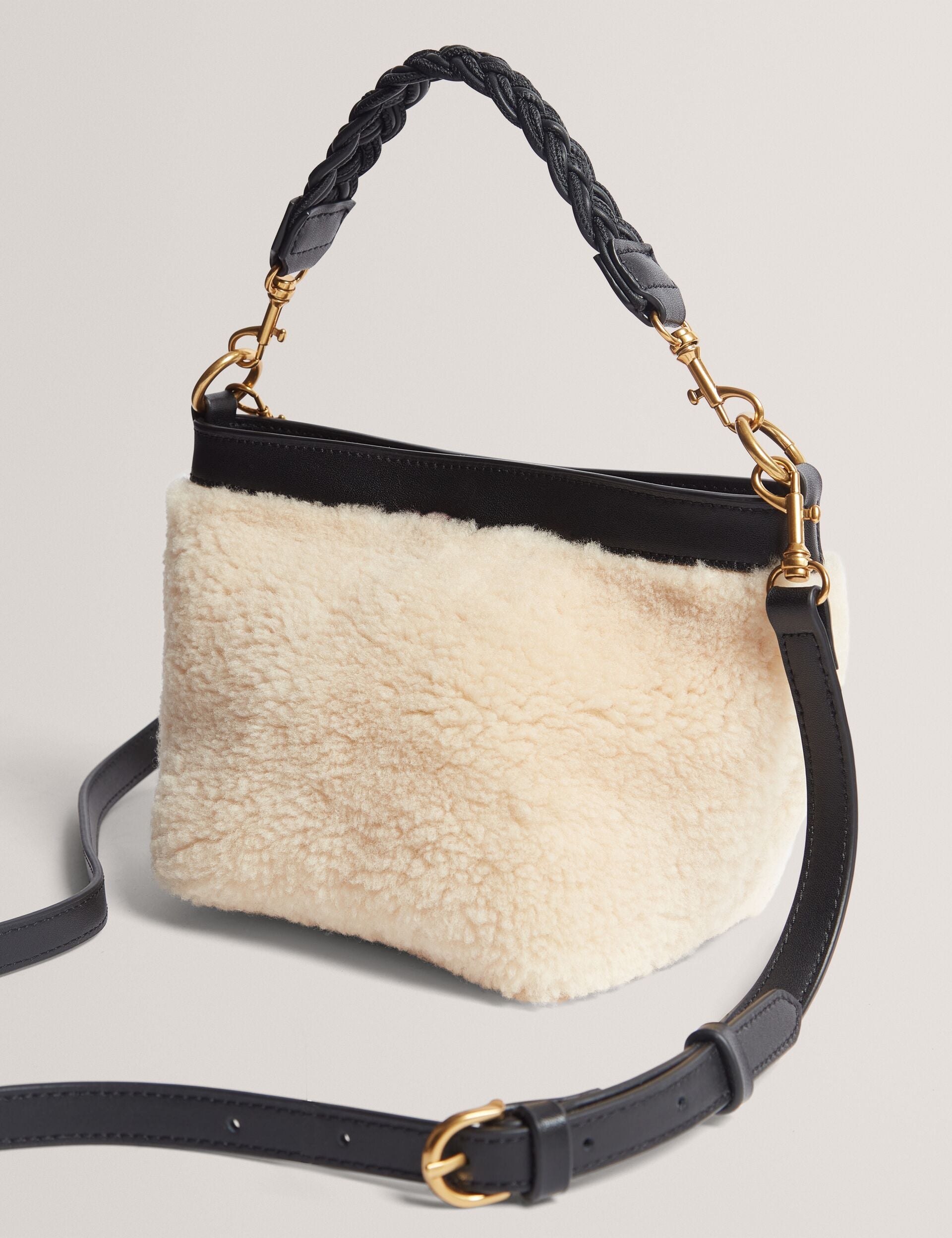 Ted Baker Sherbaa Shearling Plaited Handle Small Bucket Bag Women's