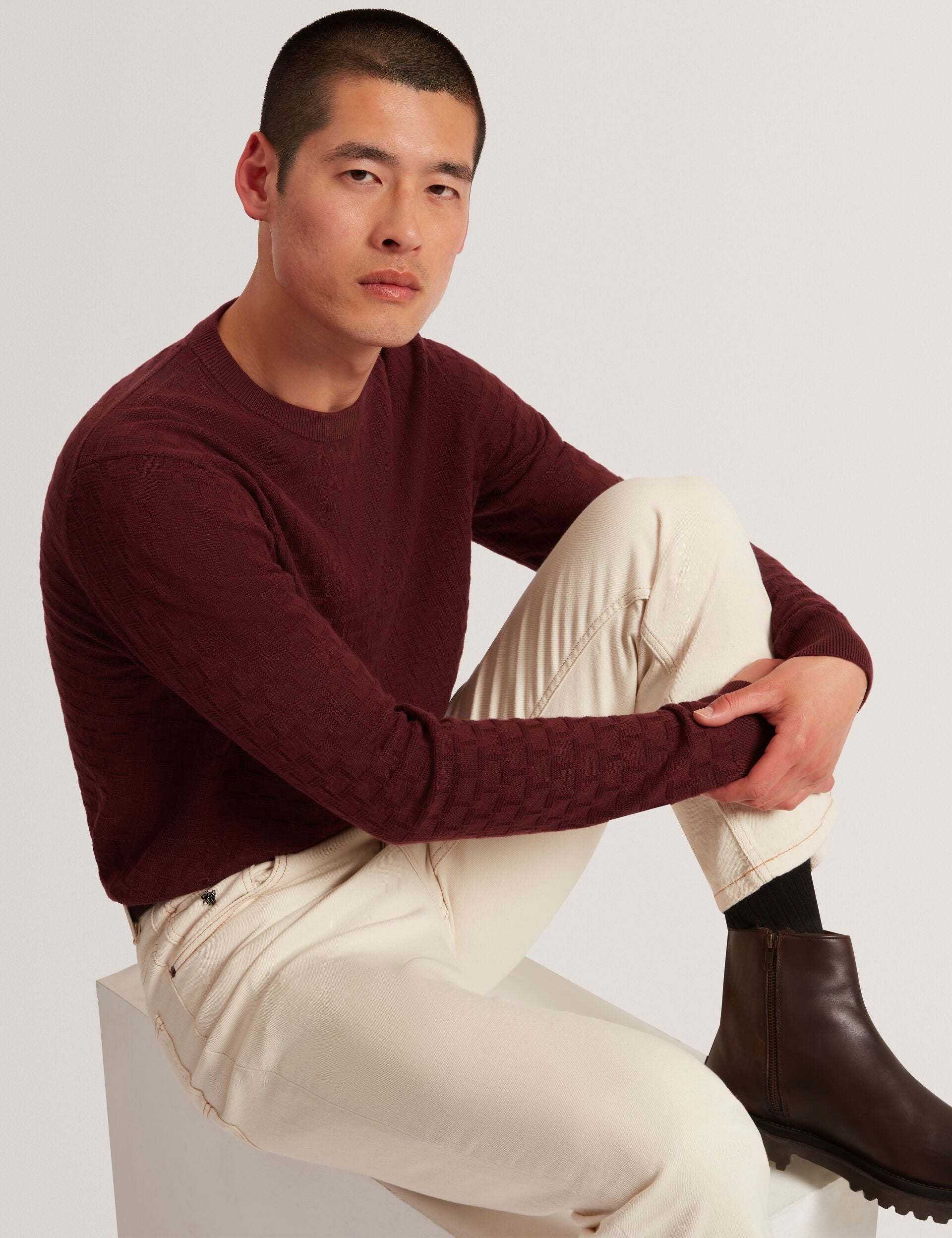 Ted Baker Sainsy Branded Texture Crew Neck Jumper