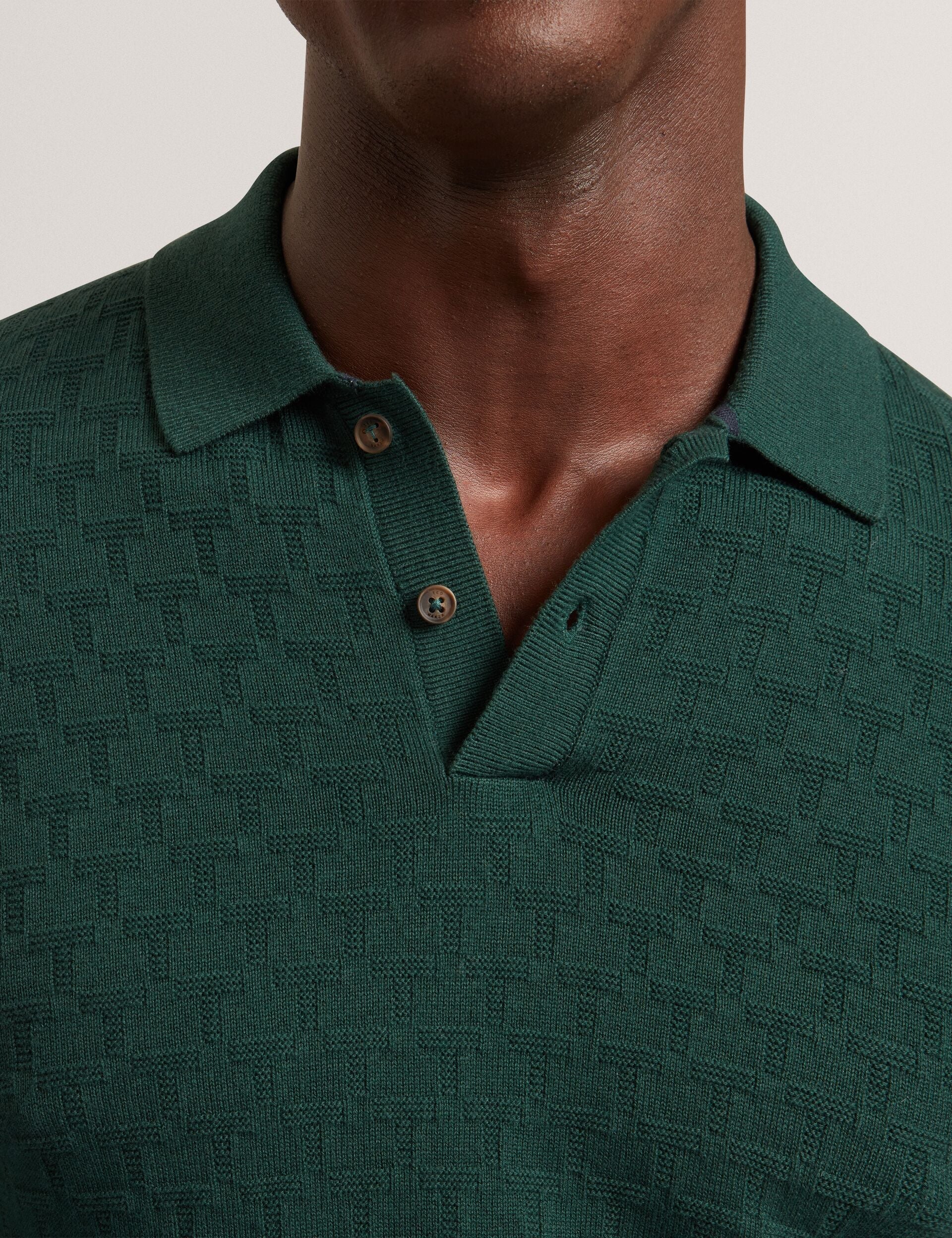 Ted Baker Gaten Branded Texture Knit Long Sleeve Polo