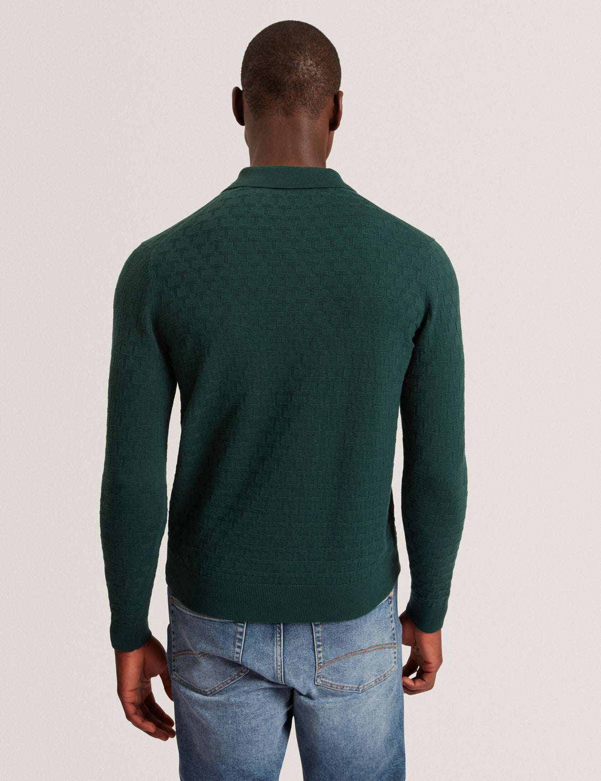 Ted Baker Gaten Branded Texture Knit Long Sleeve Polo