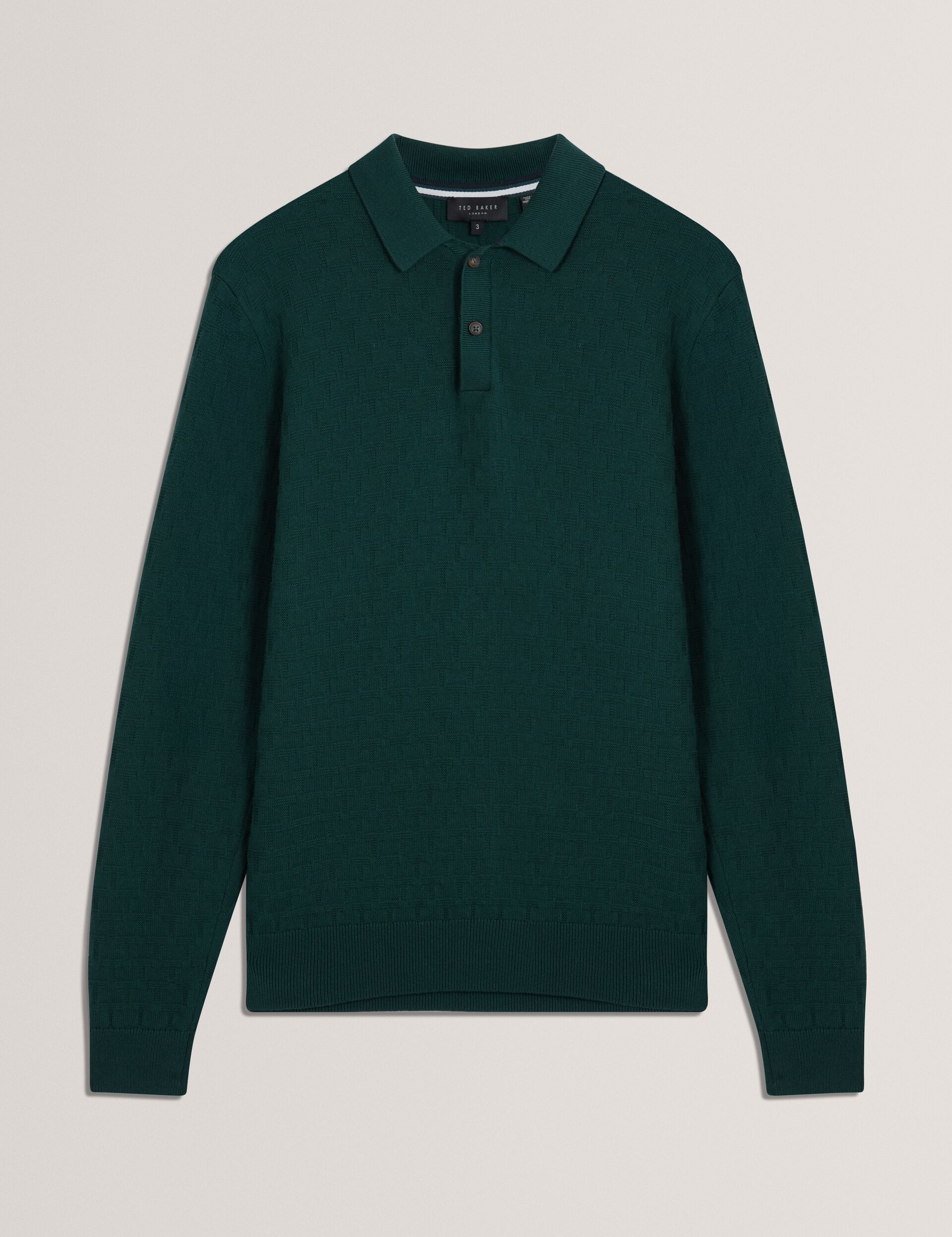 Ted Baker Gaten Branded Texture Knit Long Sleeve Polo