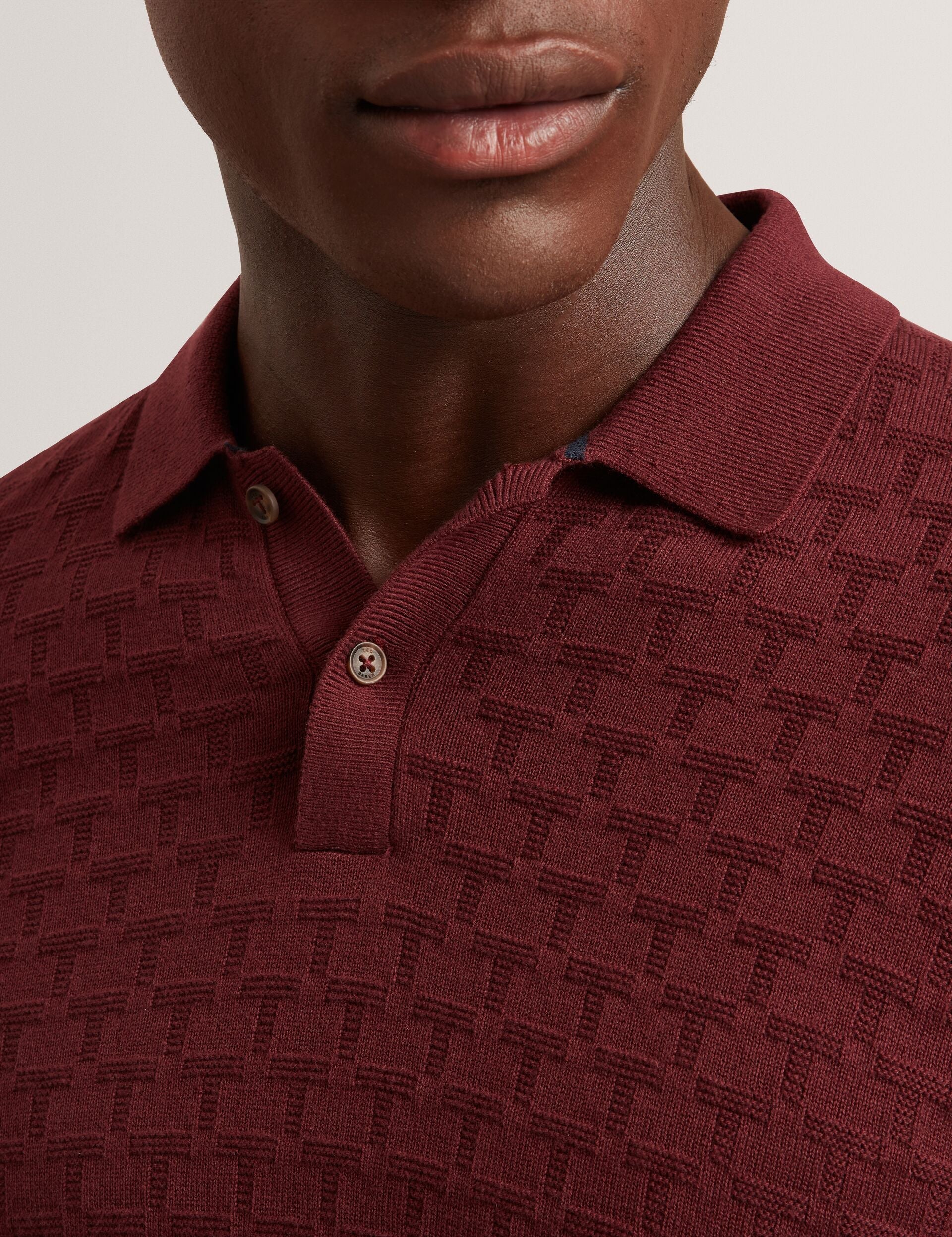 Ted Baker Gaten Branded Texture Knit Long Sleeve Polo