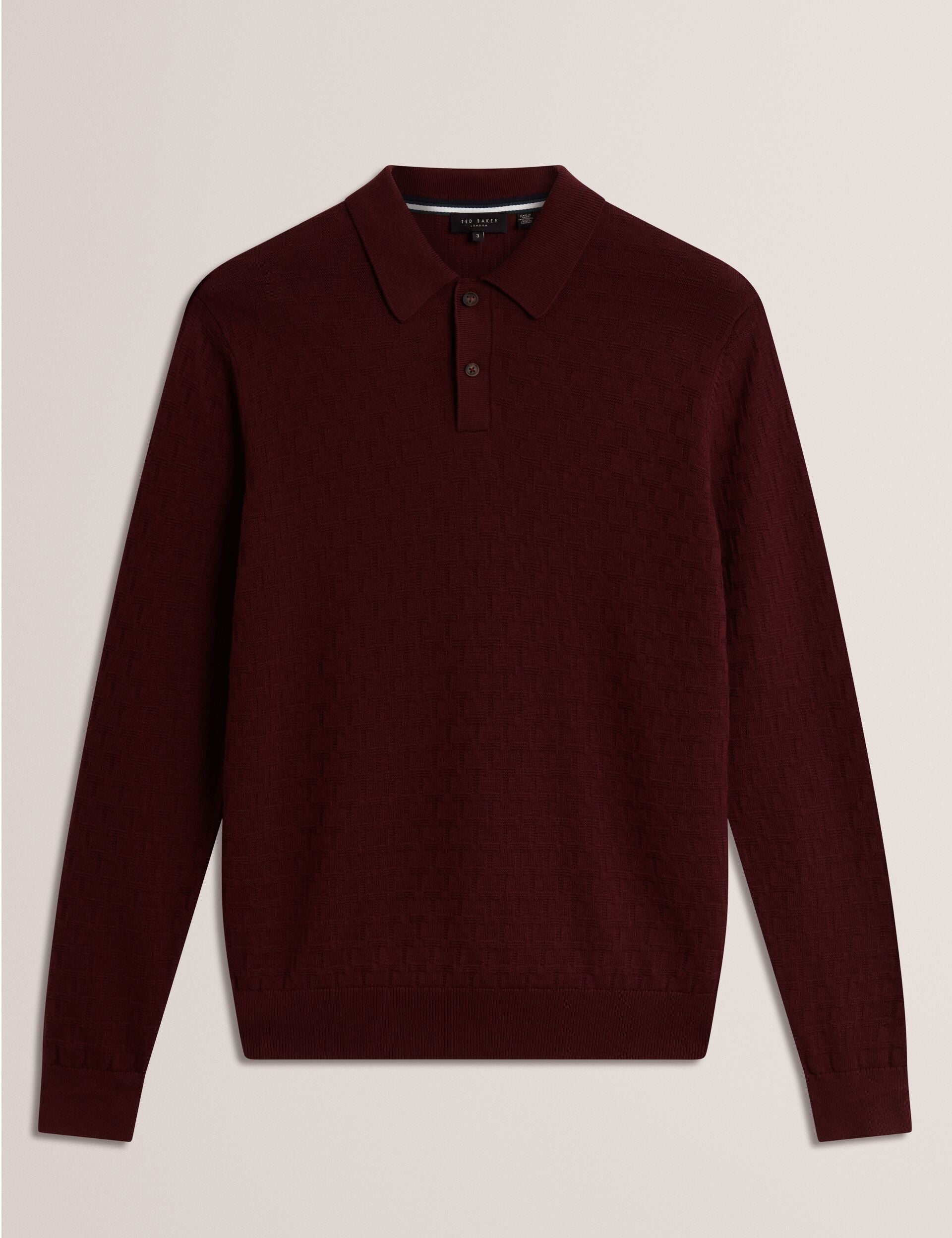 Ted Baker Gaten Branded Texture Knit Long Sleeve Polo