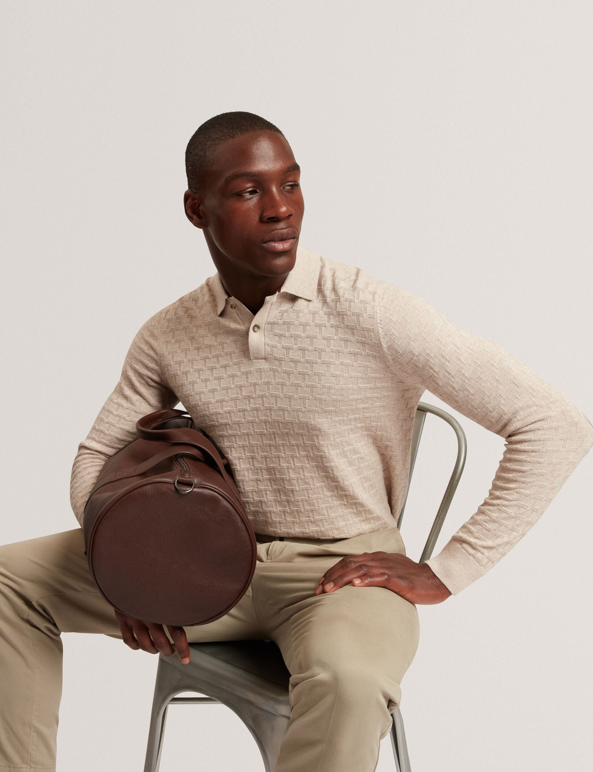 Ted Baker Gaten Branded Texture Long Sleeve Polo