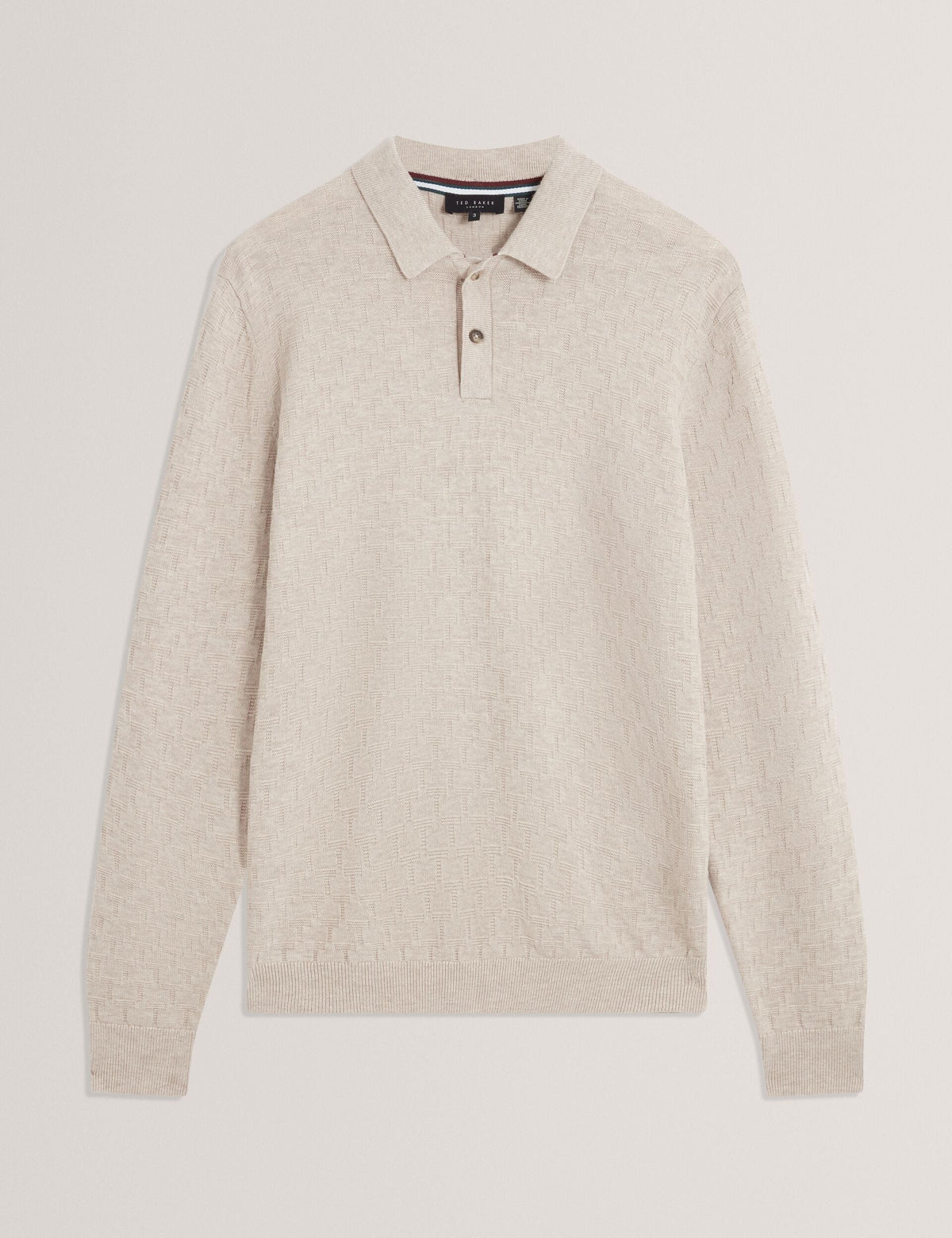 Ted Baker Gaten Branded Texture Long Sleeve Polo