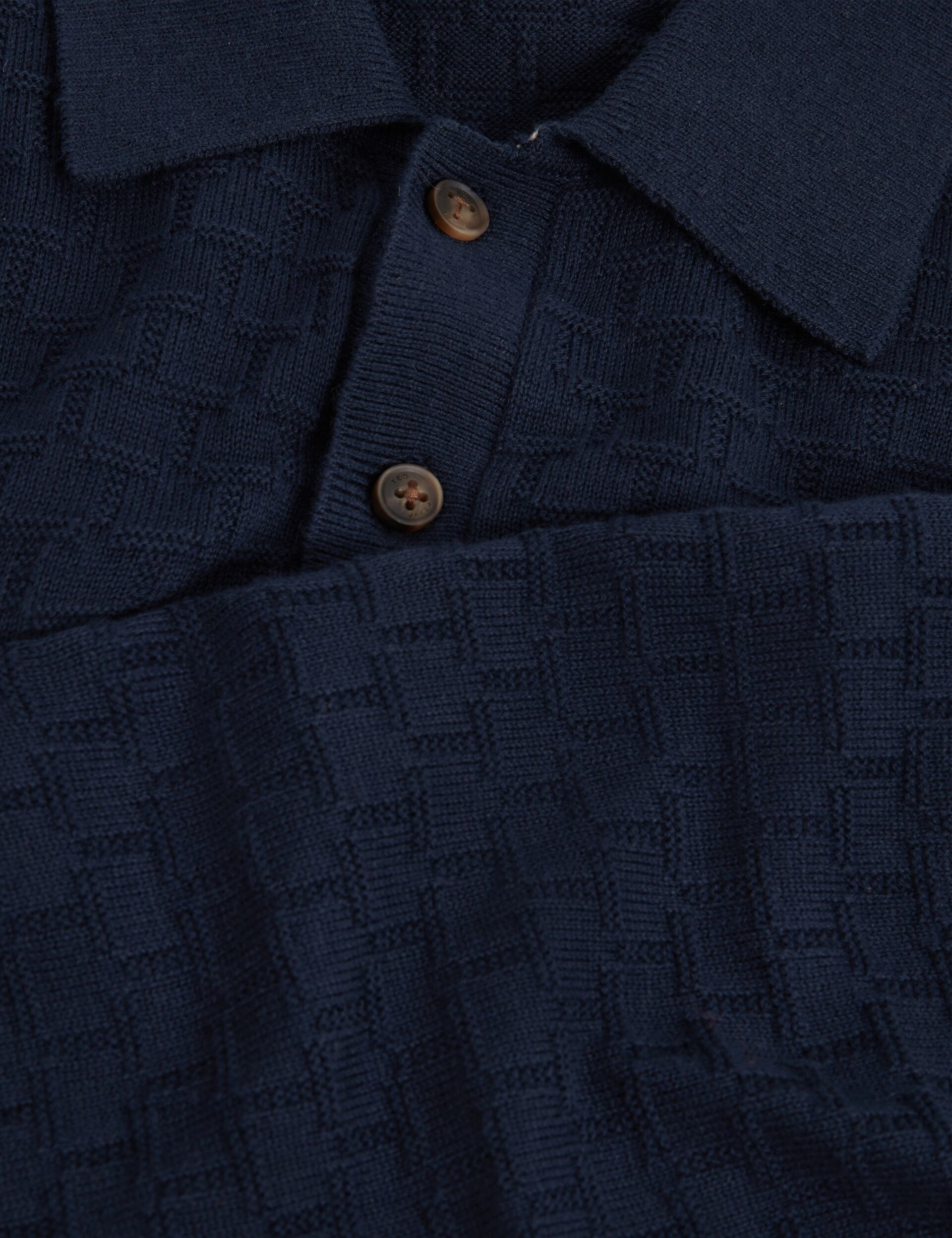 Ted Baker Gaten Branded Texture Knit Long Sleeve Polo