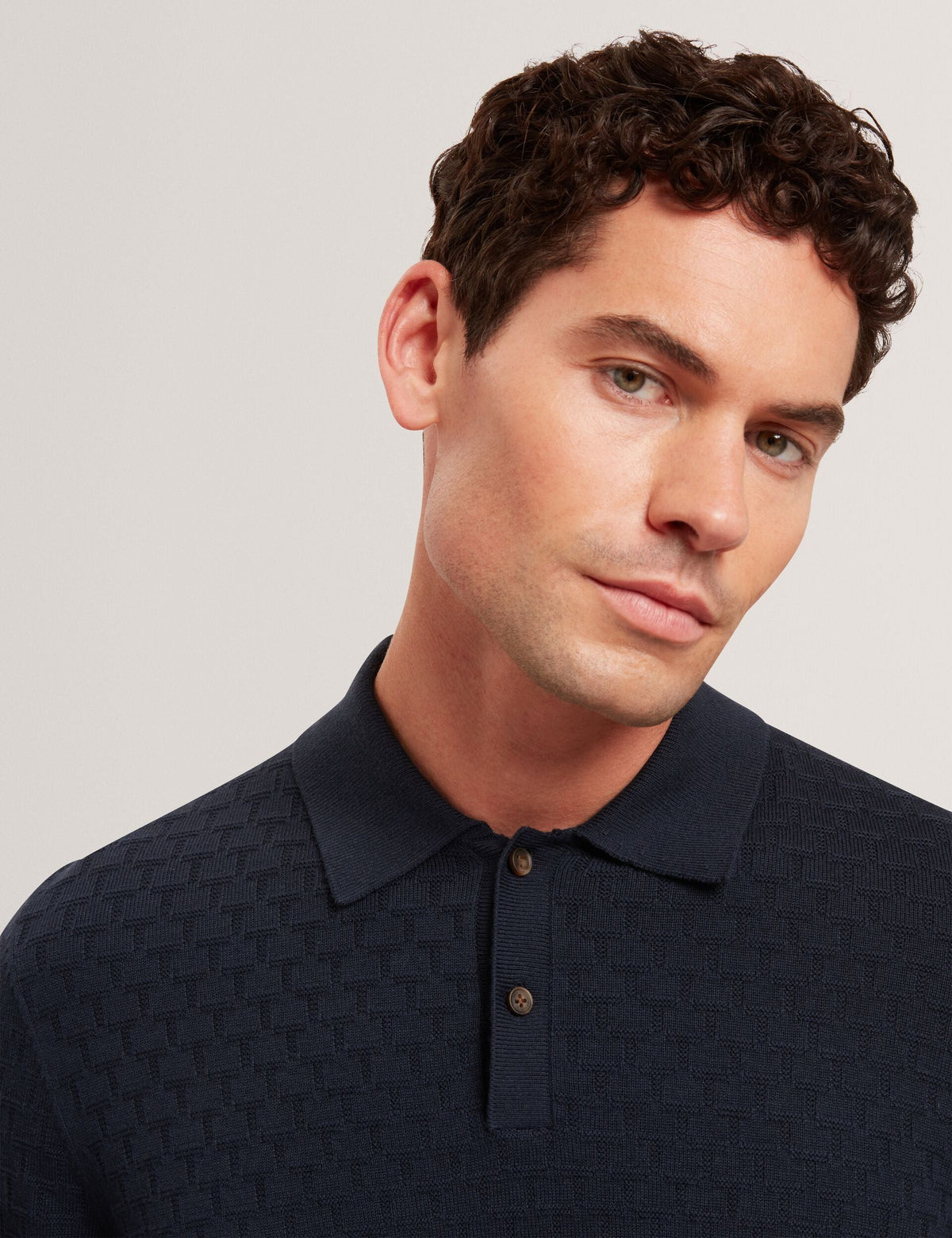 Ted Baker Gaten Branded Texture Knit Long Sleeve Polo