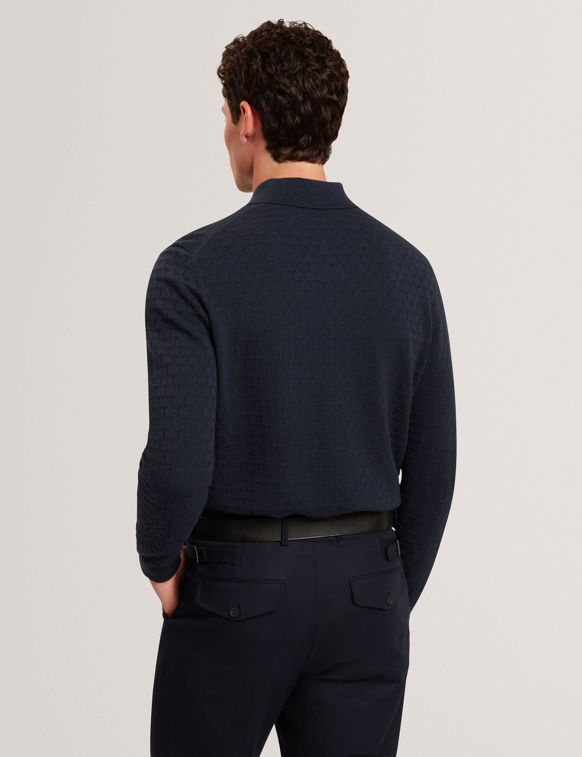 Ted Baker Gaten Branded Texture Knit Long Sleeve Polo