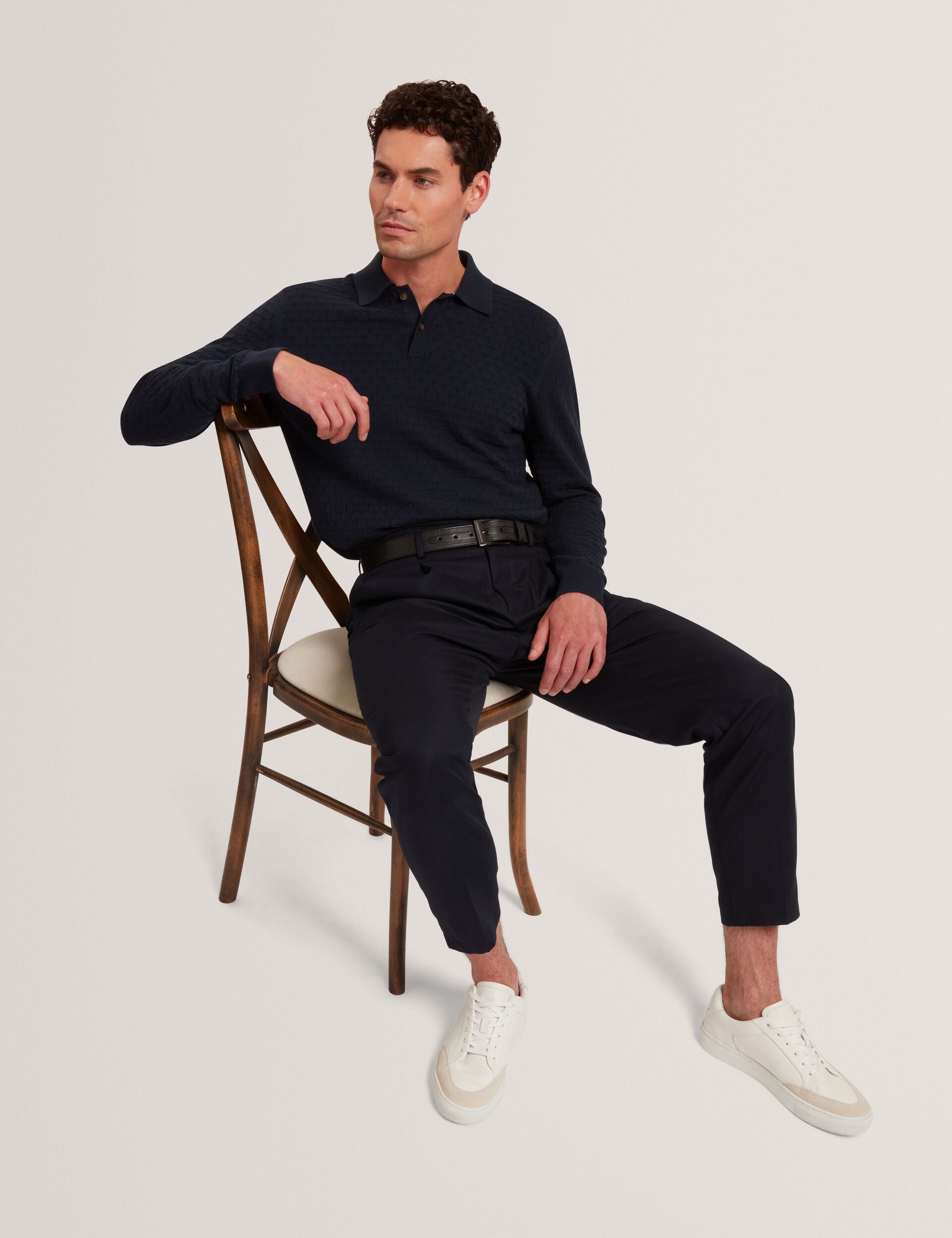 Ted Baker Gaten Branded Texture Knit Long Sleeve Polo