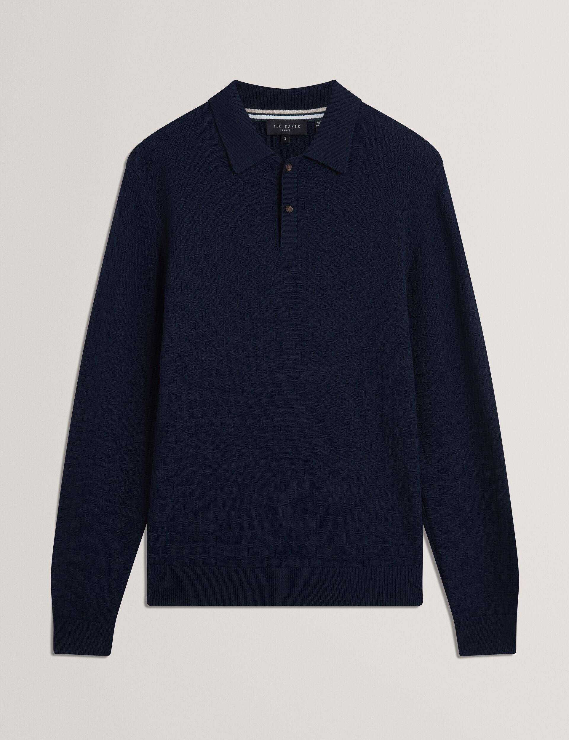 Ted Baker Gaten Branded Texture Knit Long Sleeve Polo