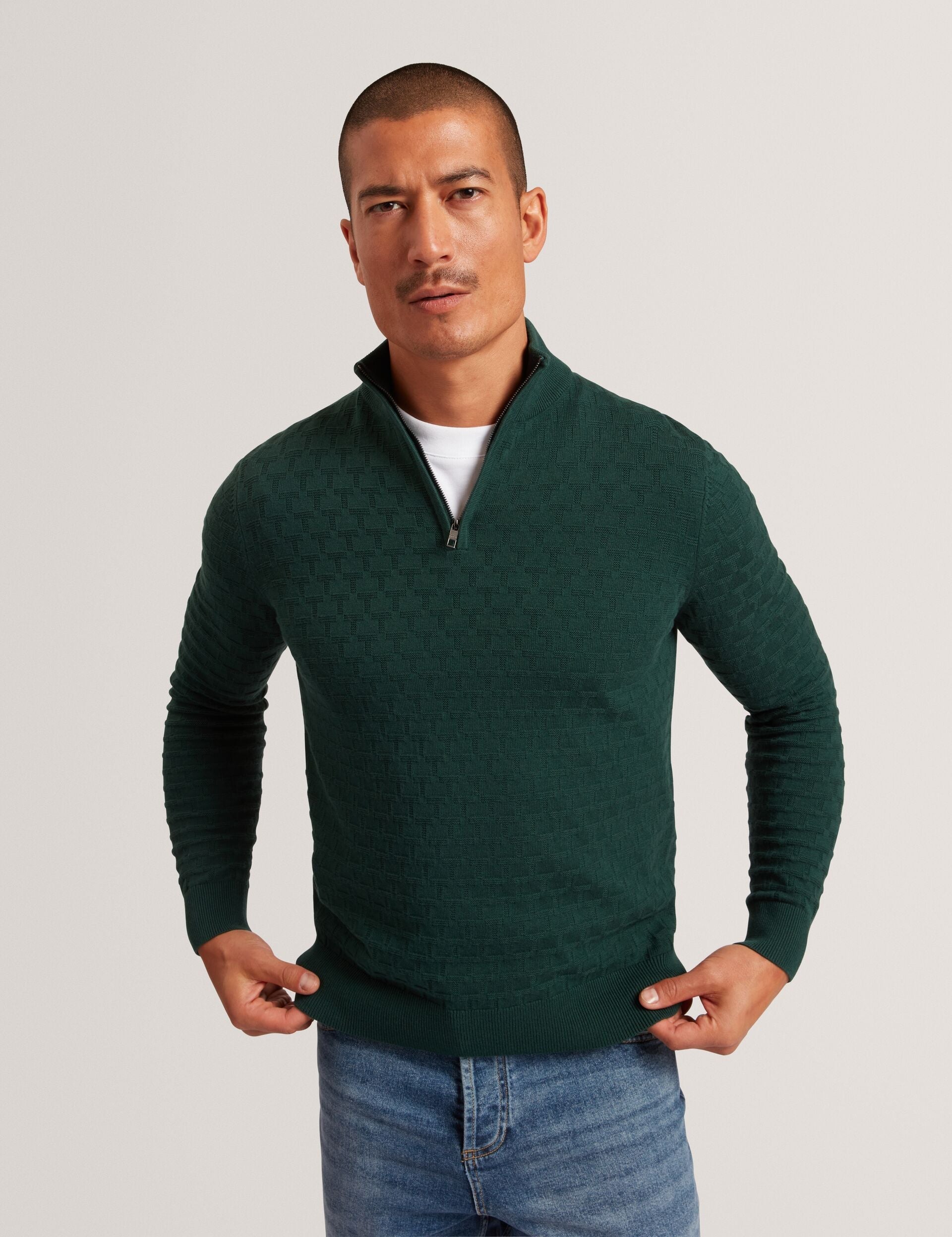 Ted Baker Jeremee Branded Texture Zip Neck Jumper