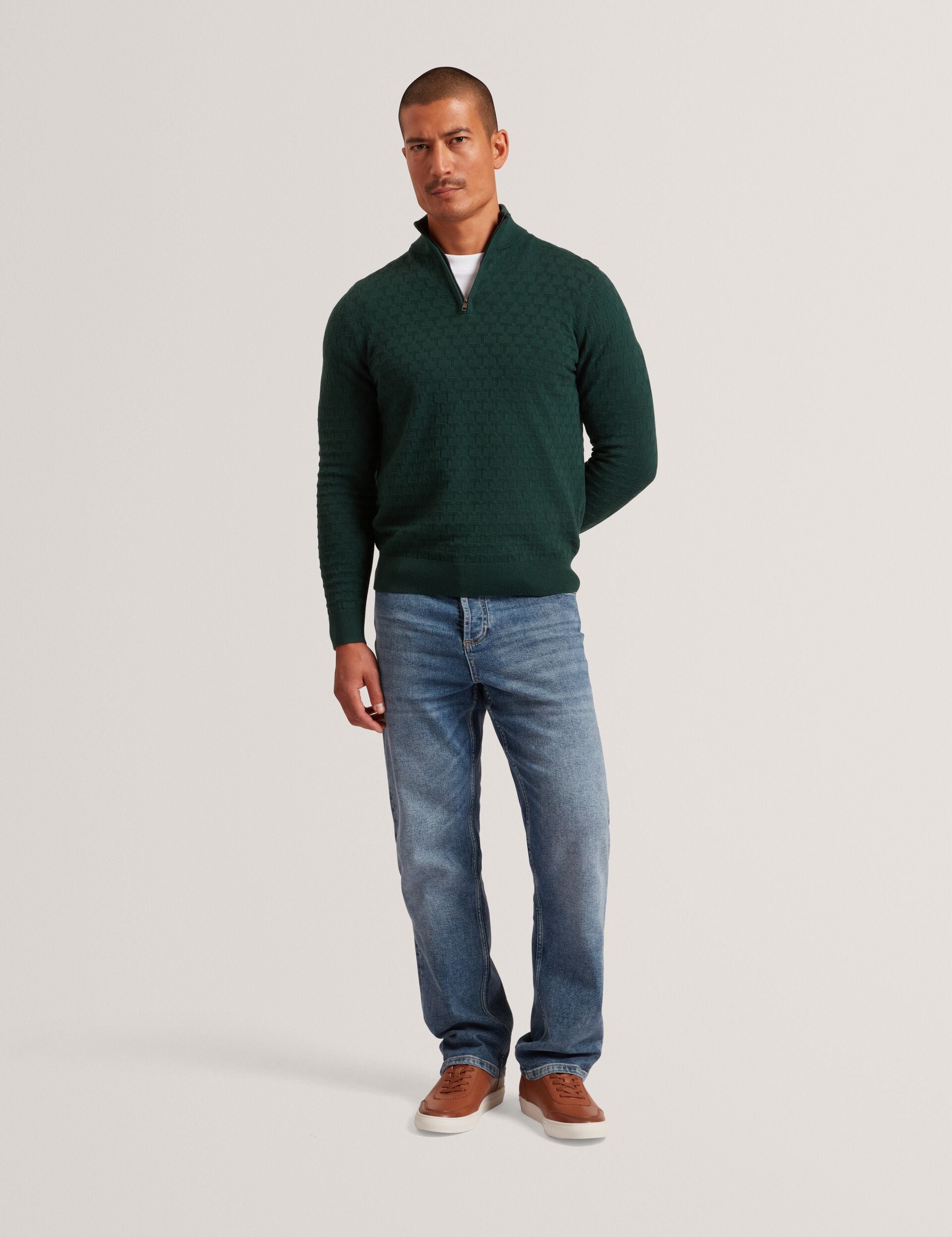 Ted Baker Jeremee Branded Texture Zip Neck Jumper