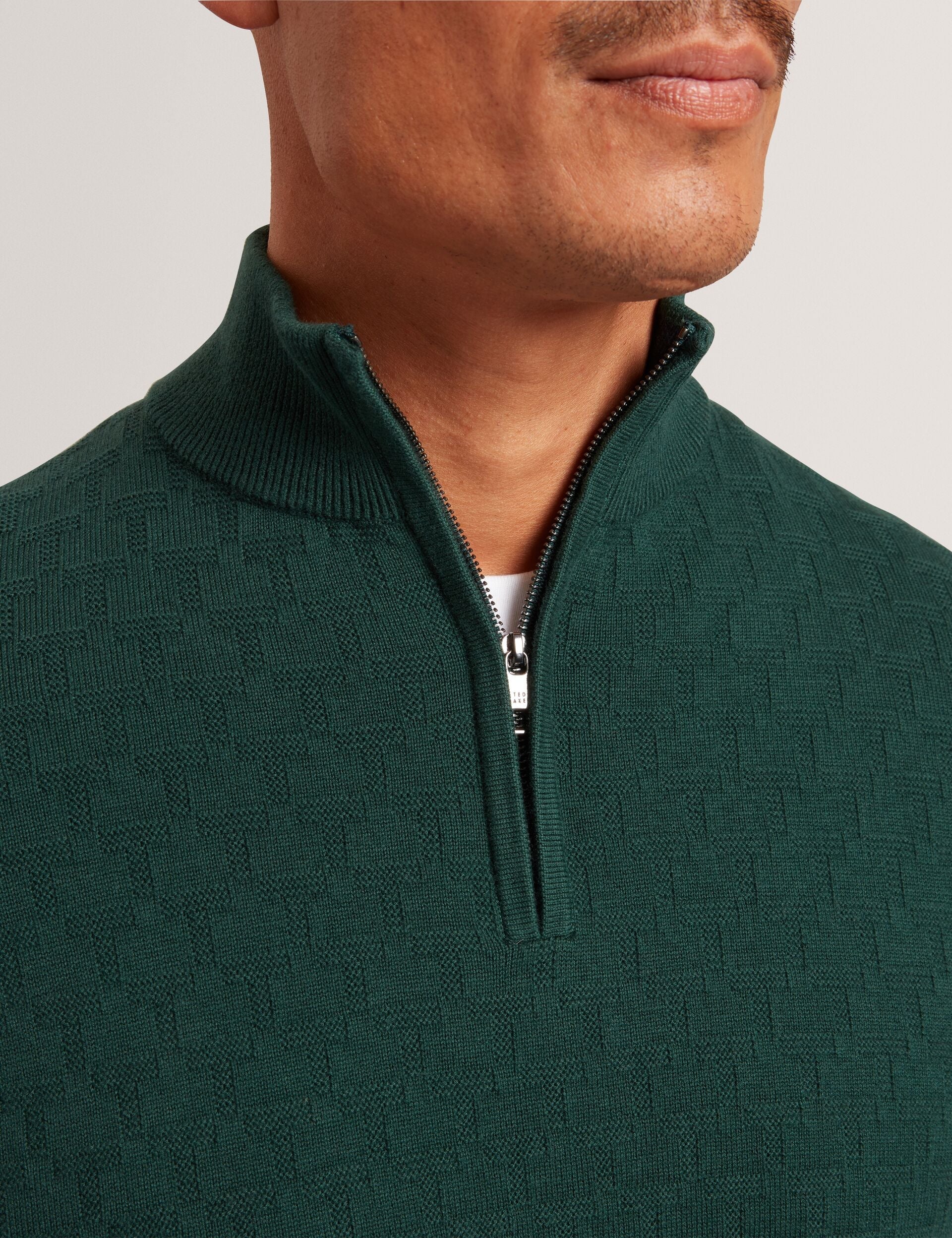 Ted Baker Jeremee Branded Texture Zip Neck Jumper