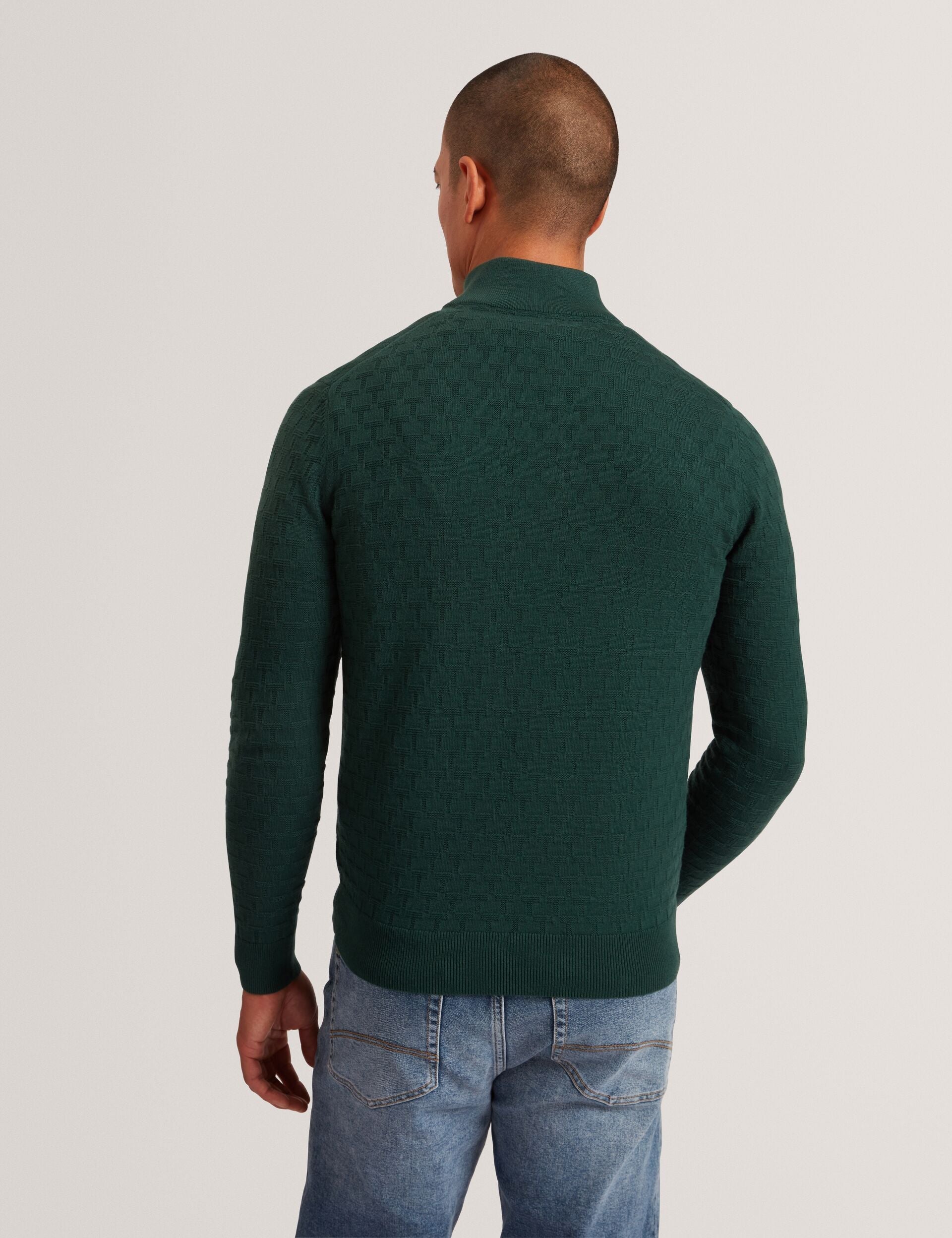 Ted Baker Jeremee Branded Texture Zip Neck Jumper