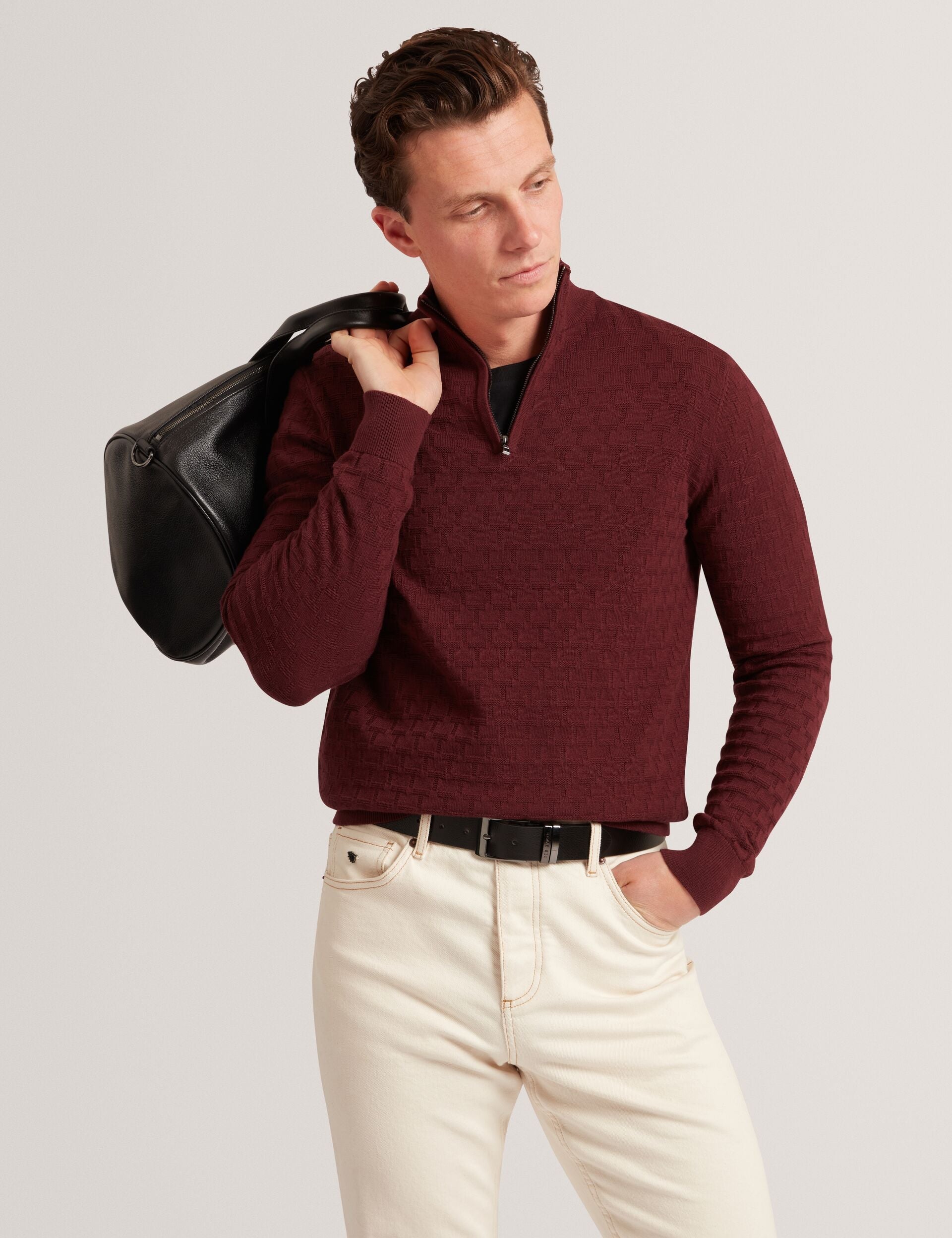 Ted Baker Jeremee Branded Texture Zip Neck Jumper
