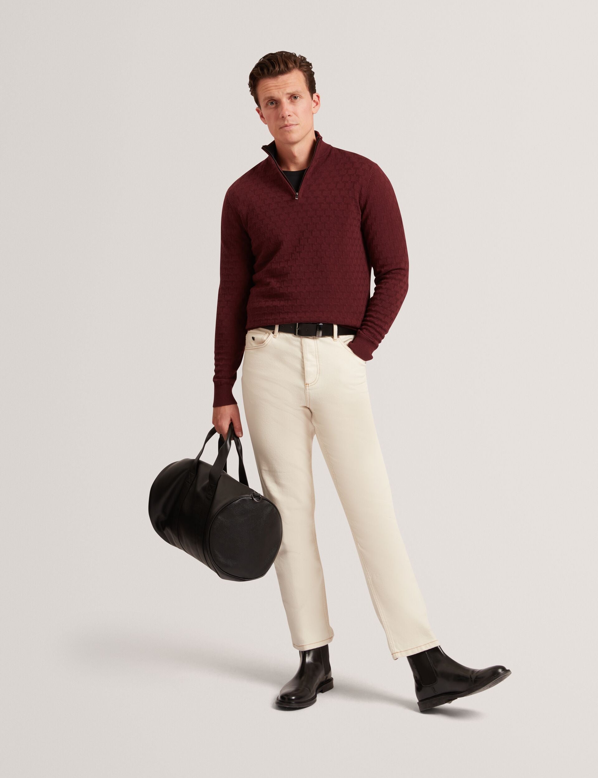 Ted Baker Jeremee Branded Texture Zip Neck Jumper