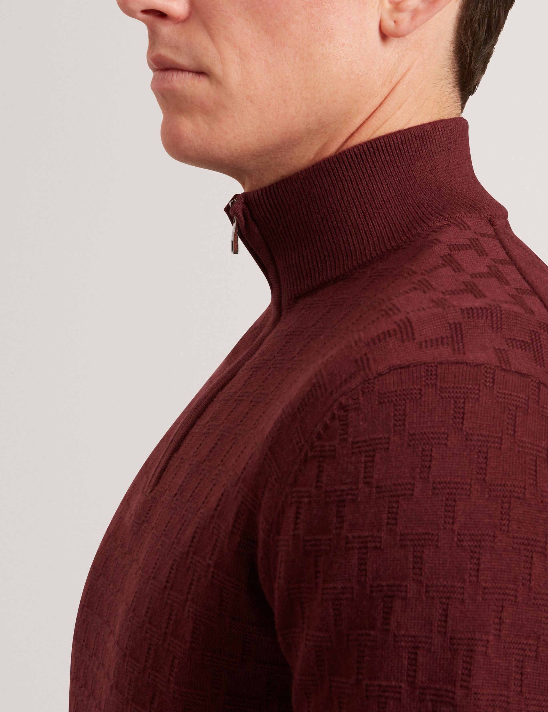 Ted Baker Jeremee Branded Texture Zip Neck Jumper