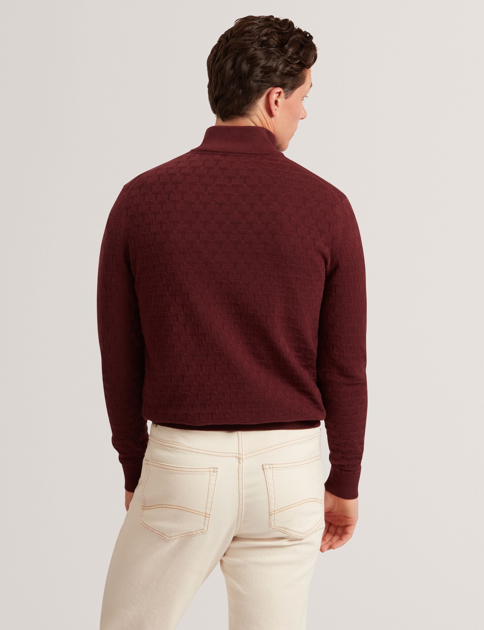 Ted Baker Jeremee Branded Texture Zip Neck Jumper
