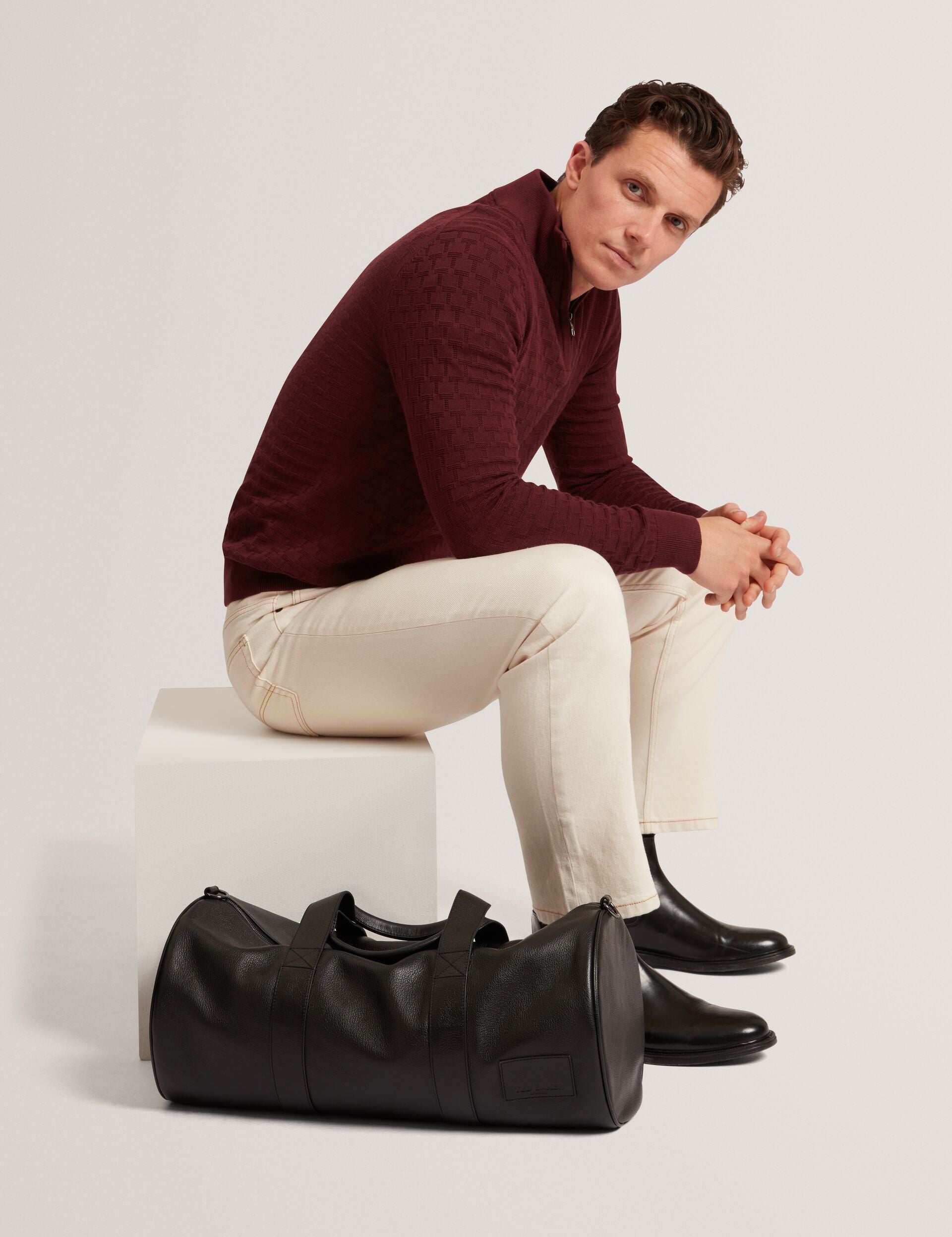Ted Baker Jeremee Branded Texture Zip Neck Jumper