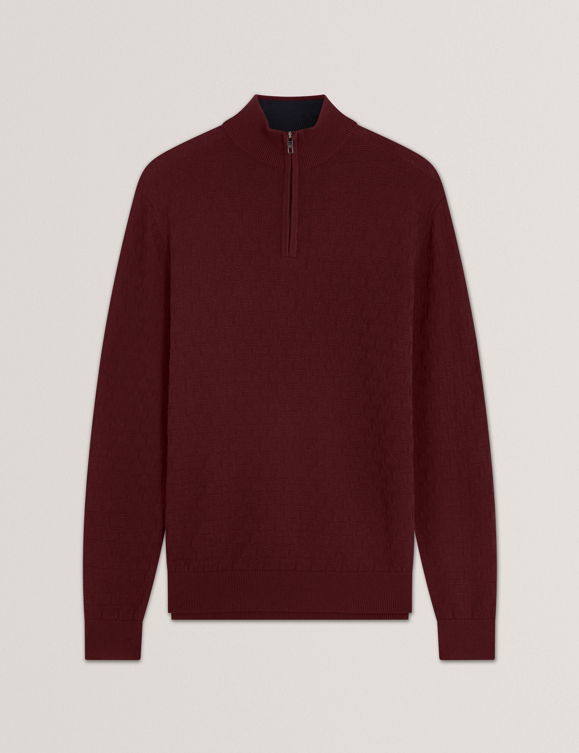 Ted Baker Jeremee Branded Texture Zip Neck Jumper